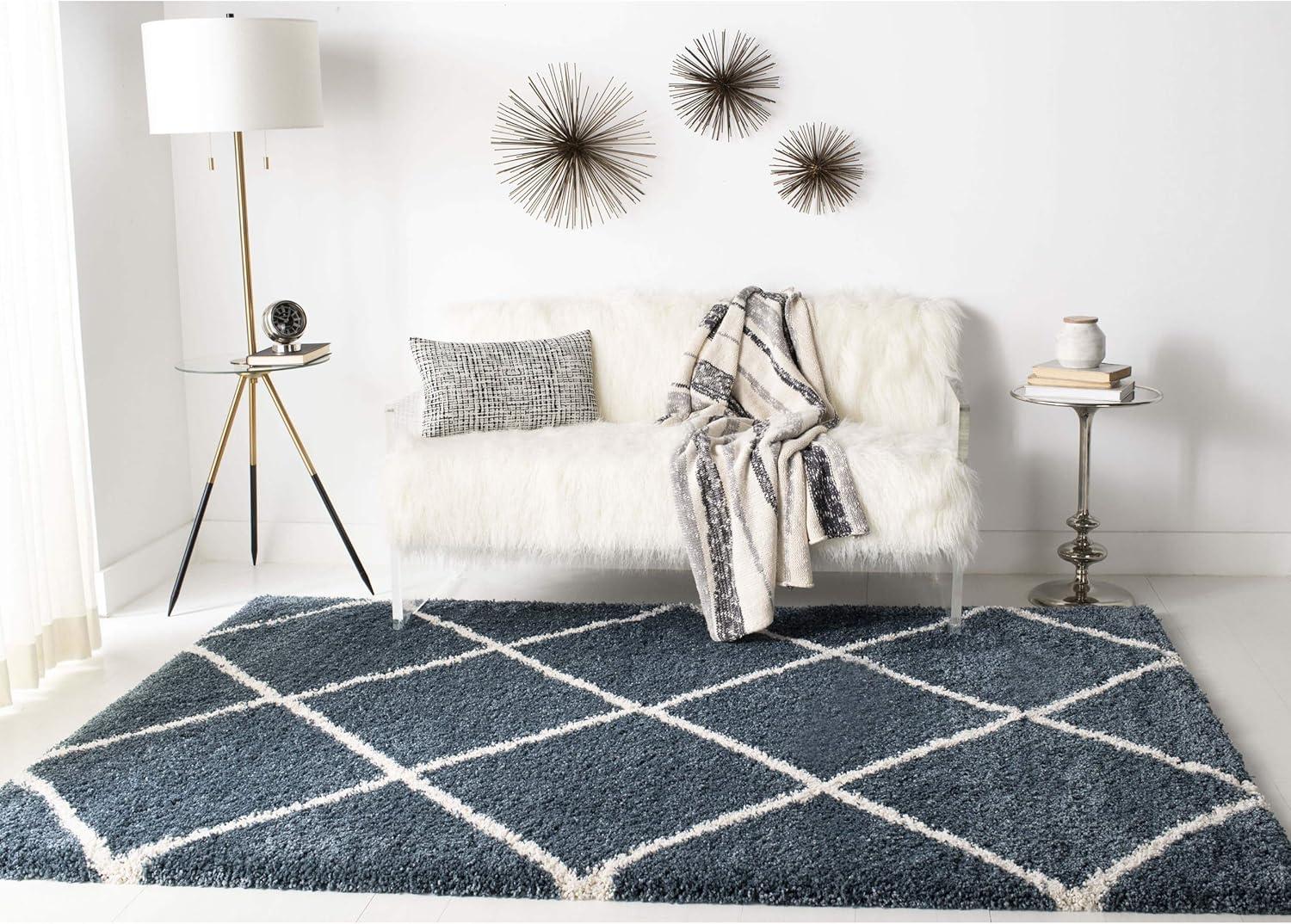image:imageSAFAVIEH Hudson Shag Collection Area Rug 53 x 76 Ivory amp Grey Modern Trellis Design NonShedding amp Easy Care 2inch Thick Ideal for High Traffic Areas in Living Room Bedroom SGH281ASlate BlueIvory