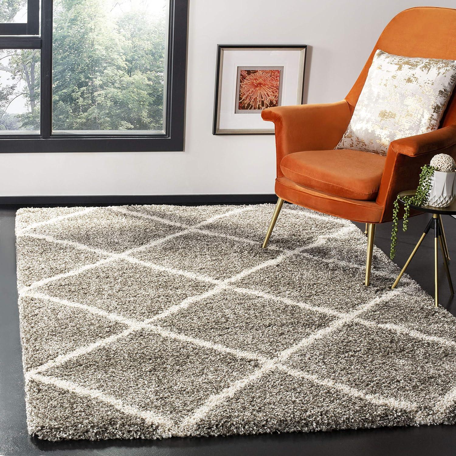 image:imageSAFAVIEH Hudson Shag Collection Area Rug 53 x 76 Ivory amp Grey Modern Trellis Design NonShedding amp Easy Care 2inch Thick Ideal for High Traffic Areas in Living Room Bedroom SGH281AGreyIvory