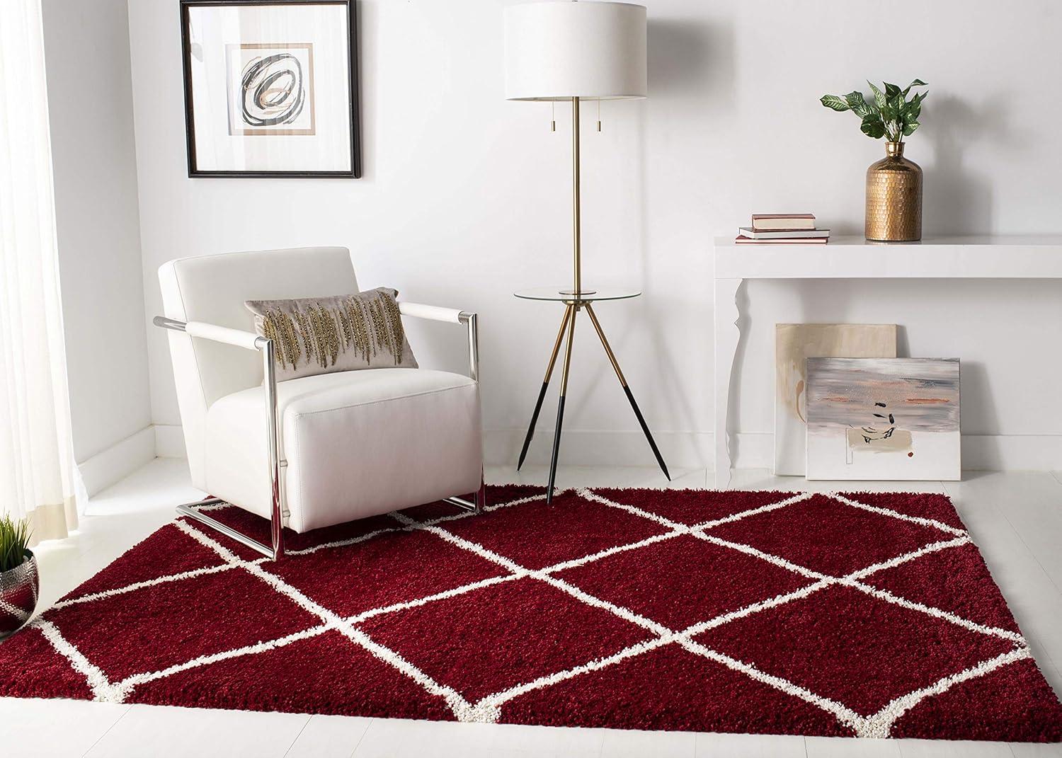 image:imageSAFAVIEH Hudson Shag Collection Area Rug 53 x 76 Ivory amp Grey Modern Trellis Design NonShedding amp Easy Care 2inch Thick Ideal for High Traffic Areas in Living Room Bedroom SGH281ARedIvory