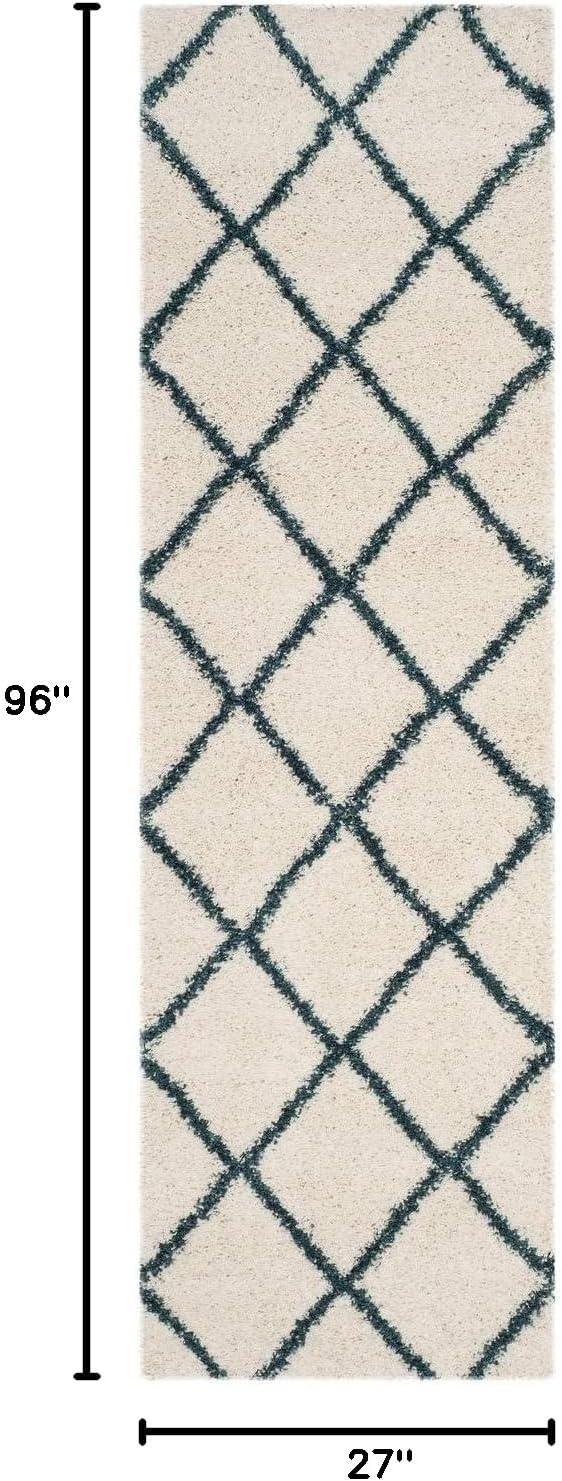 image:imageSAFAVIEH Hudson Shag Collection Area Rug 53 x 76 Ivory amp Grey Modern Trellis Design NonShedding amp Easy Care 2inch Thick Ideal for High Traffic Areas in Living Room Bedroom SGH281AIvorySteel Blue