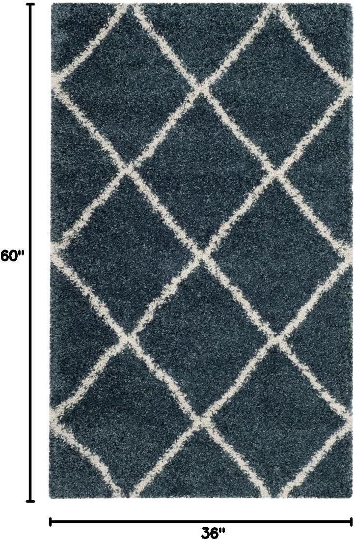 image:imageSAFAVIEH Hudson Shag Collection Area Rug 53 x 76 Ivory amp Grey Modern Trellis Design NonShedding amp Easy Care 2inch Thick Ideal for High Traffic Areas in Living Room Bedroom SGH281ASlate BlueIvory