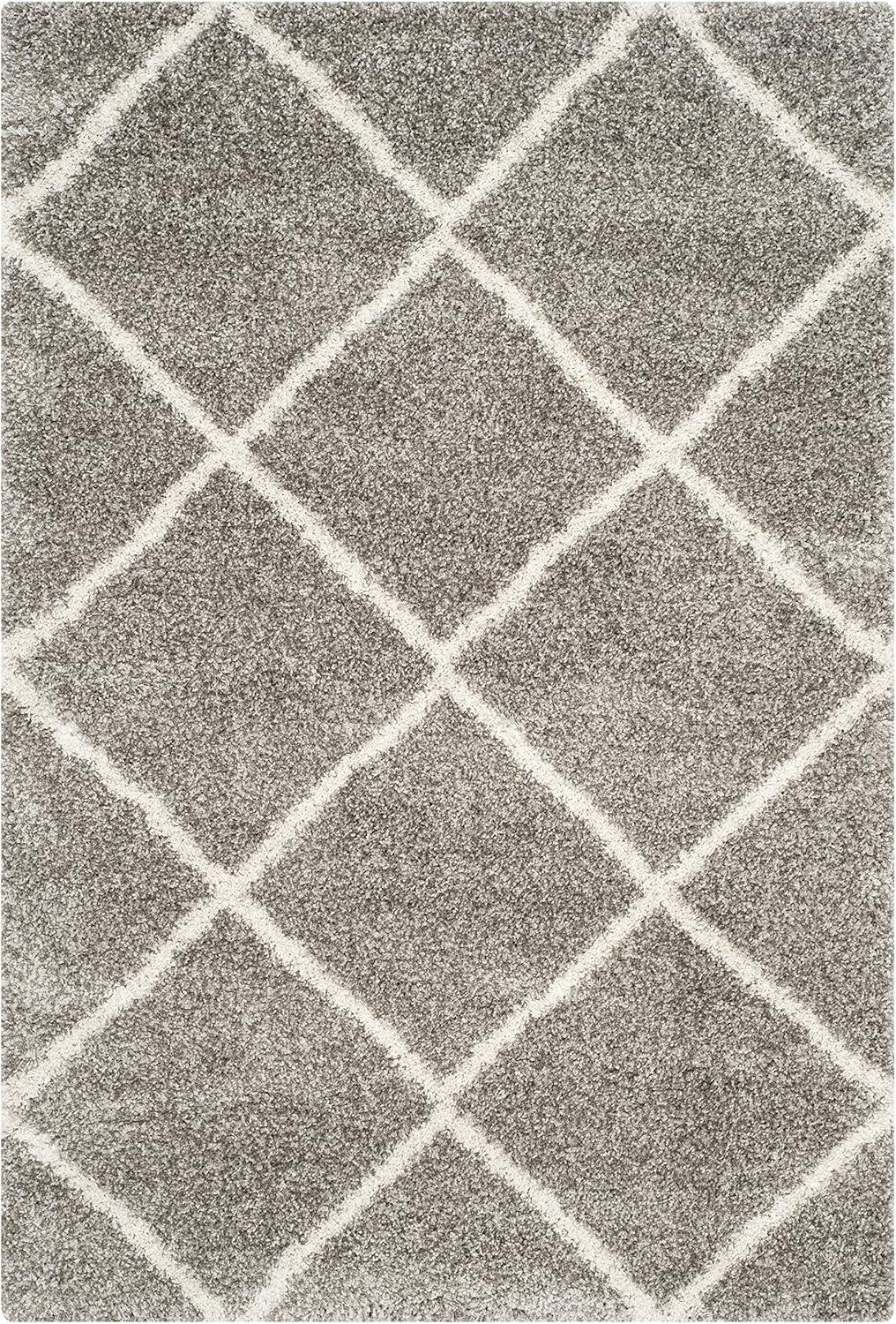 image:imageSAFAVIEH Hudson Shag Collection Area Rug 53 x 76 Ivory amp Grey Modern Trellis Design NonShedding amp Easy Care 2inch Thick Ideal for High Traffic Areas in Living Room Bedroom SGH281AGreyIvory