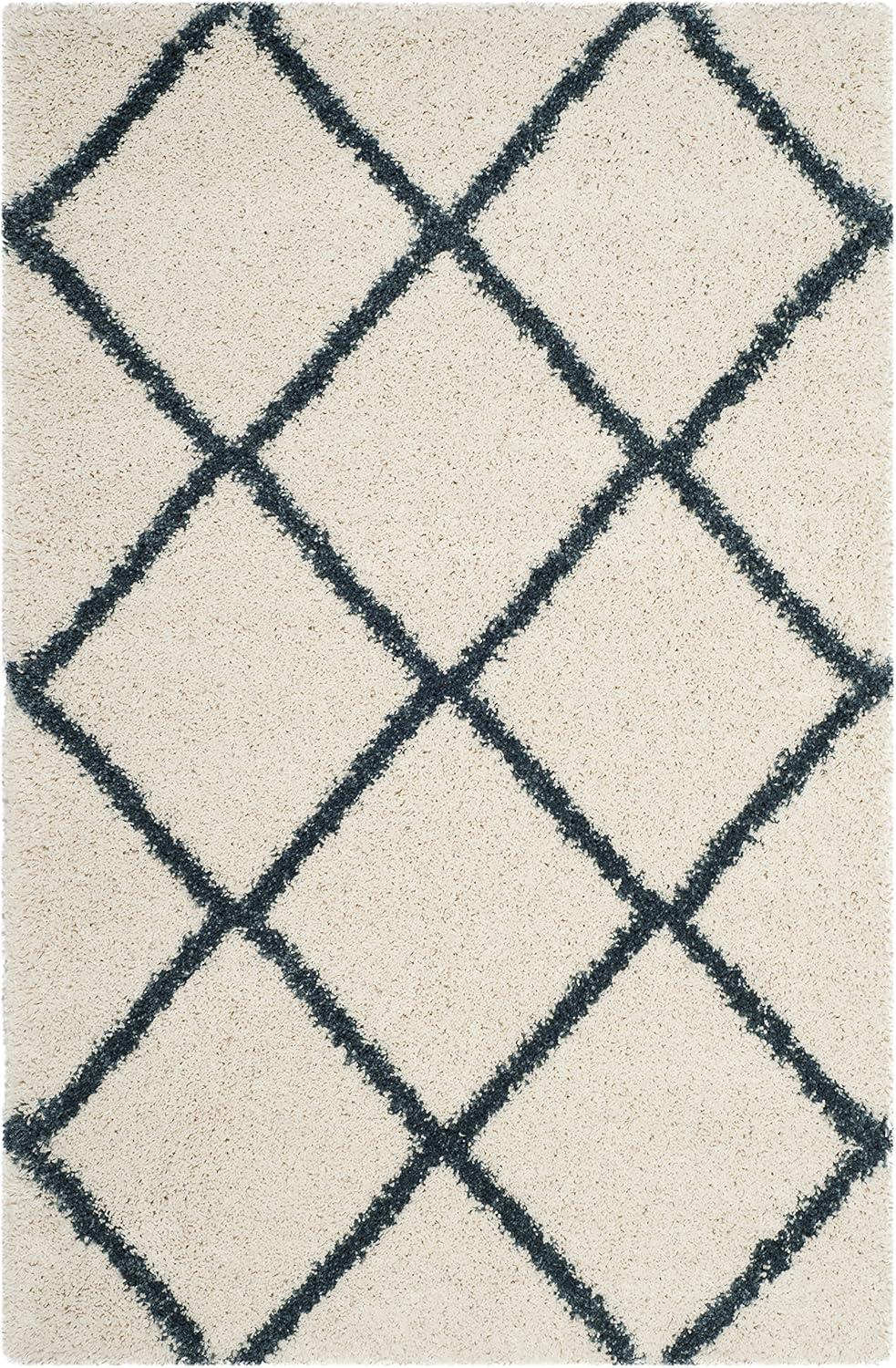 image:imageSAFAVIEH Hudson Shag Collection Area Rug 53 x 76 Ivory amp Grey Modern Trellis Design NonShedding amp Easy Care 2inch Thick Ideal for High Traffic Areas in Living Room Bedroom SGH281AIvorySteel Blue