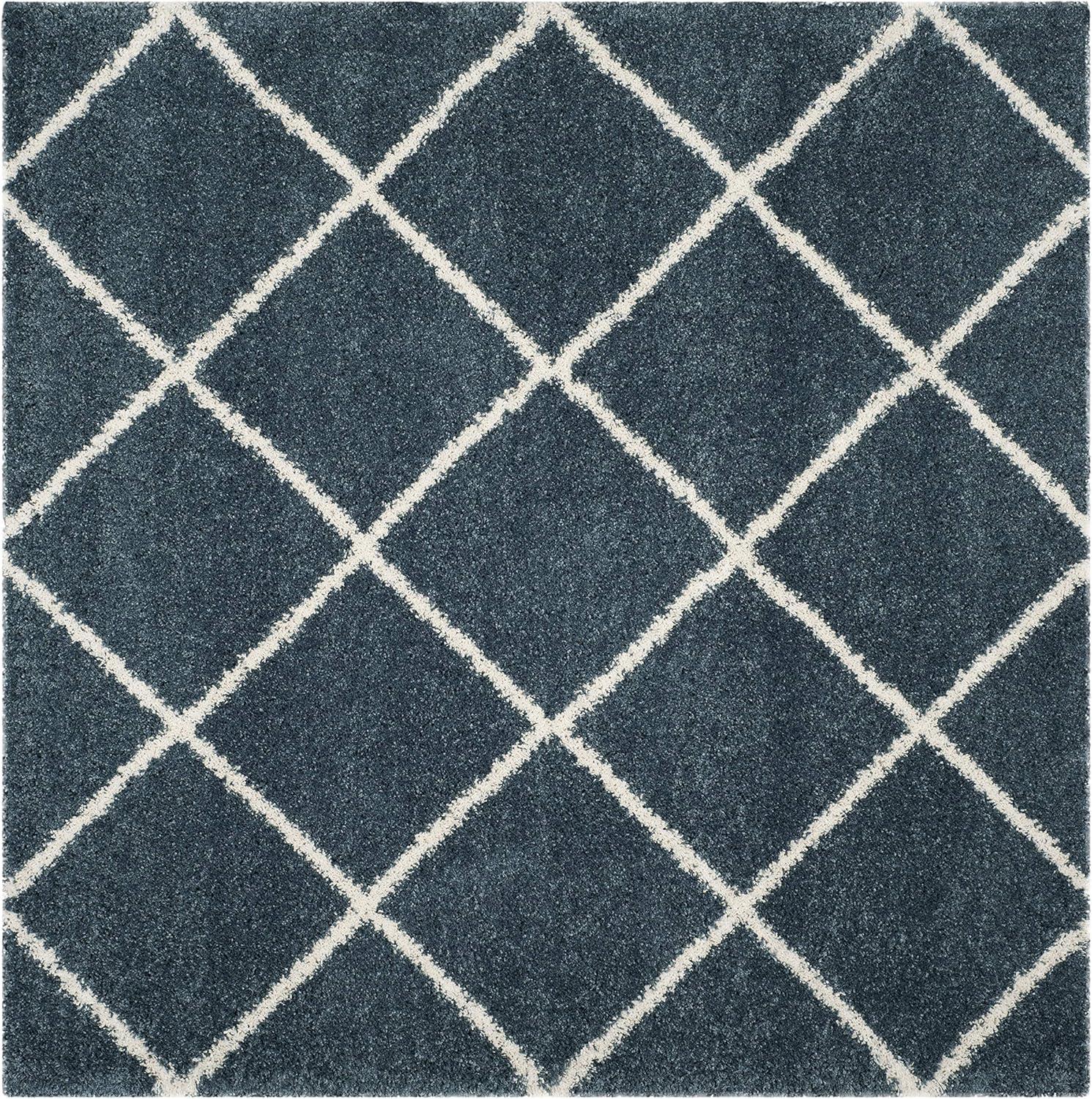 image:imageSAFAVIEH Hudson Shag Collection Area Rug 53 x 76 Ivory amp Grey Modern Trellis Design NonShedding amp Easy Care 2inch Thick Ideal for High Traffic Areas in Living Room Bedroom SGH281ASlate BlueIvory
