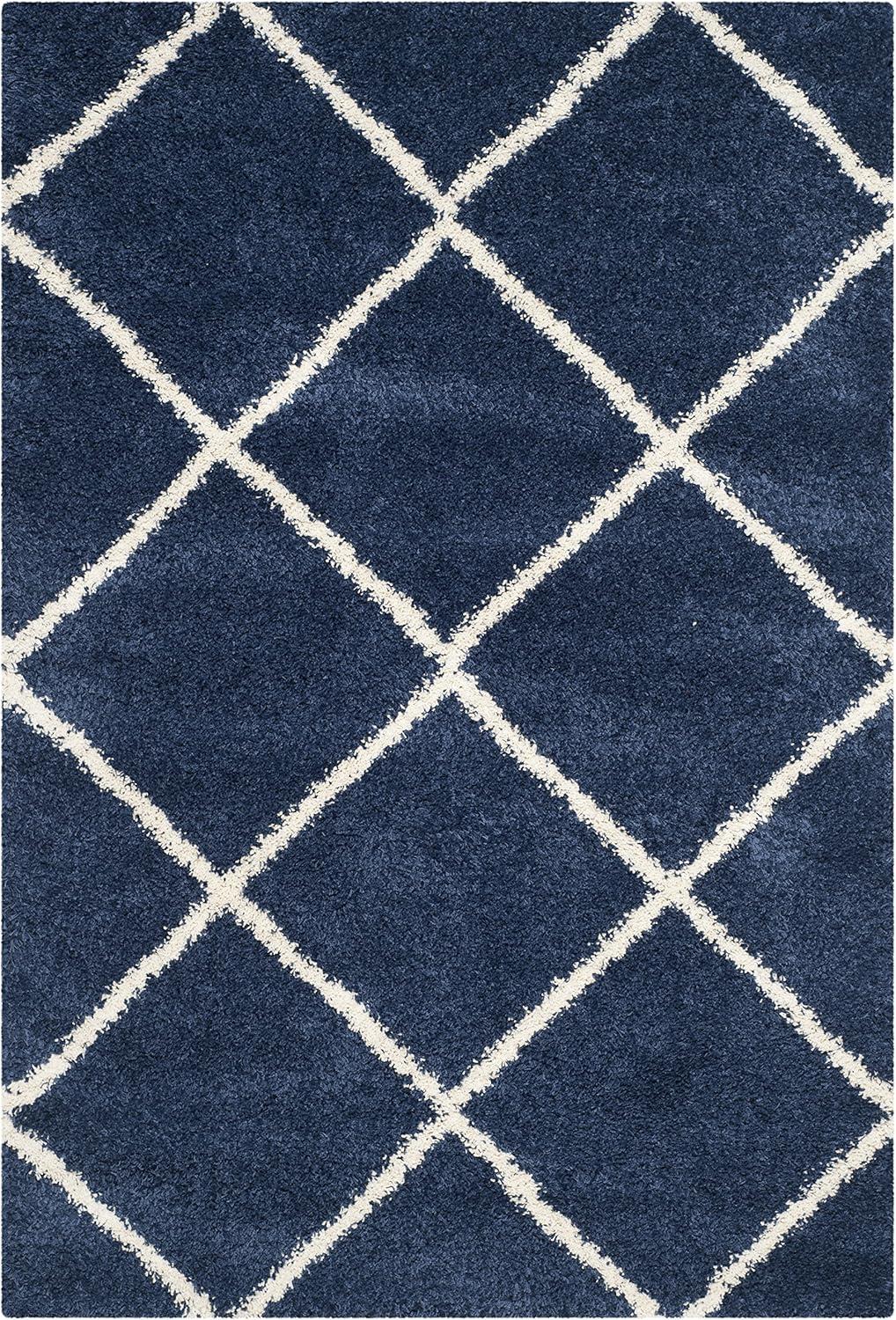 image:imageSAFAVIEH Hudson Shag Collection Area Rug 53 x 76 Ivory amp Grey Modern Trellis Design NonShedding amp Easy Care 2inch Thick Ideal for High Traffic Areas in Living Room Bedroom SGH281ANavyIvory