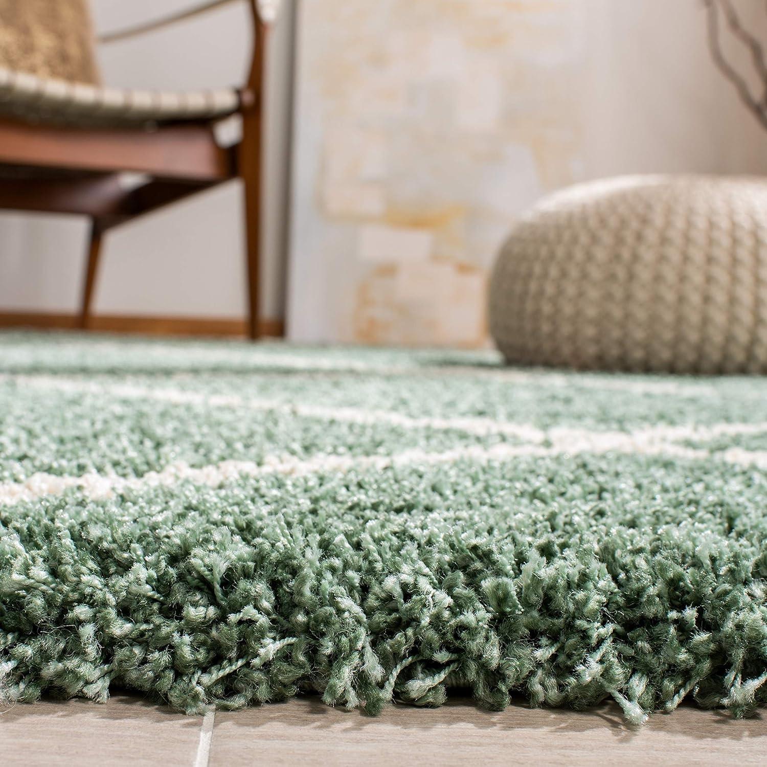 image:imageSAFAVIEH Hudson Shag Collection Area Rug 53 x 76 Ivory amp Grey Modern Trellis Design NonShedding amp Easy Care 2inch Thick Ideal for High Traffic Areas in Living Room Bedroom SGH281AGreenIvory