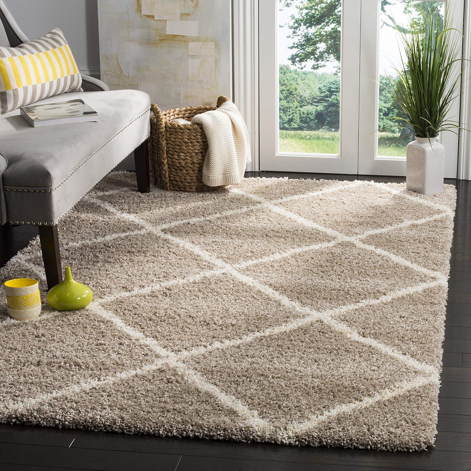 image:imageSAFAVIEH Hudson Shag Collection Area Rug 53 x 76 Ivory amp Grey Modern Trellis Design NonShedding amp Easy Care 2inch Thick Ideal for High Traffic Areas in Living Room Bedroom SGH281ABeigeIvory