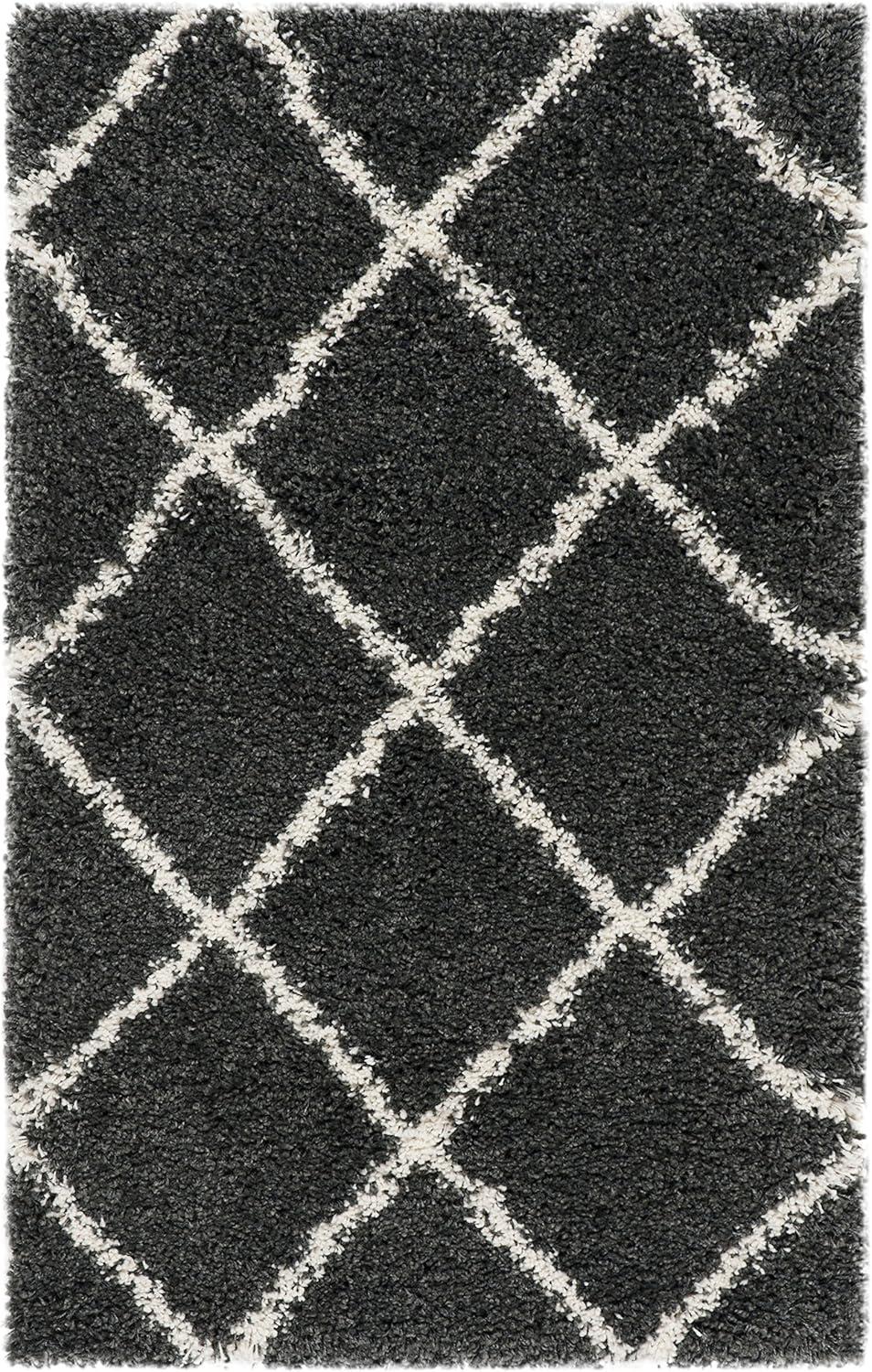 image:imageSAFAVIEH Hudson Shag Collection Area Rug 53 x 76 Ivory amp Grey Modern Trellis Design NonShedding amp Easy Care 2inch Thick Ideal for High Traffic Areas in Living Room Bedroom SGH281ADark GreyIvory