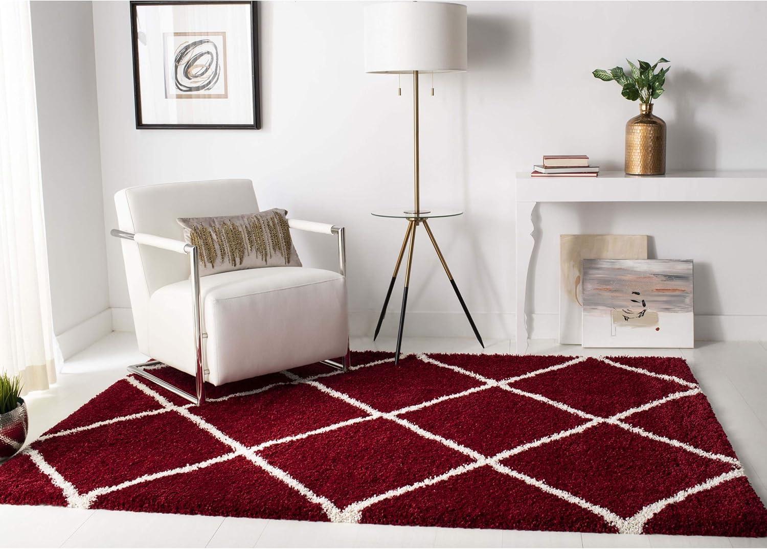 image:imageSAFAVIEH Hudson Shag Collection Area Rug 53 x 76 Ivory amp Grey Modern Trellis Design NonShedding amp Easy Care 2inch Thick Ideal for High Traffic Areas in Living Room Bedroom SGH281ARedIvory