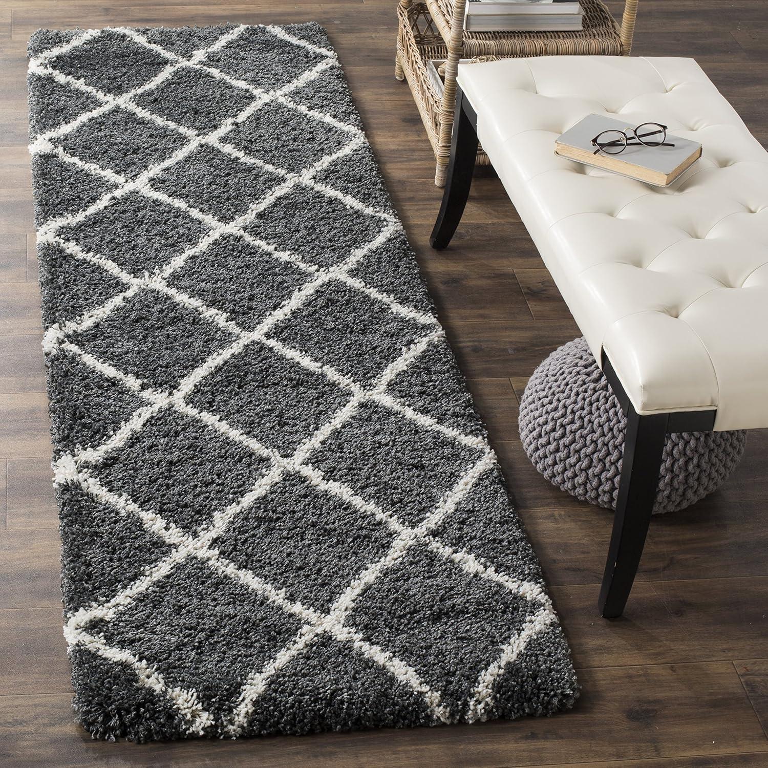 image:imageSAFAVIEH Hudson Shag Collection Area Rug 53 x 76 Ivory amp Grey Modern Trellis Design NonShedding amp Easy Care 2inch Thick Ideal for High Traffic Areas in Living Room Bedroom SGH281ADark GreyIvory