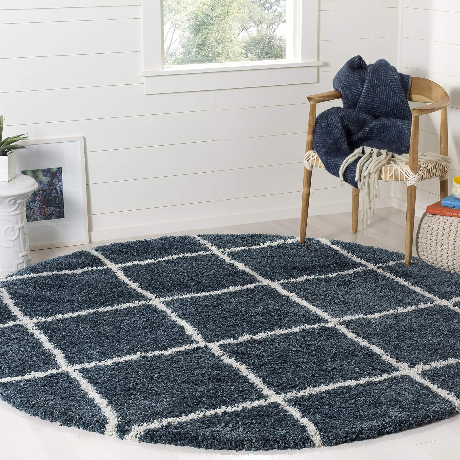 image:imageSAFAVIEH Hudson Shag Collection Area Rug 53 x 76 Ivory amp Grey Modern Trellis Design NonShedding amp Easy Care 2inch Thick Ideal for High Traffic Areas in Living Room Bedroom SGH281ASlate BlueIvory