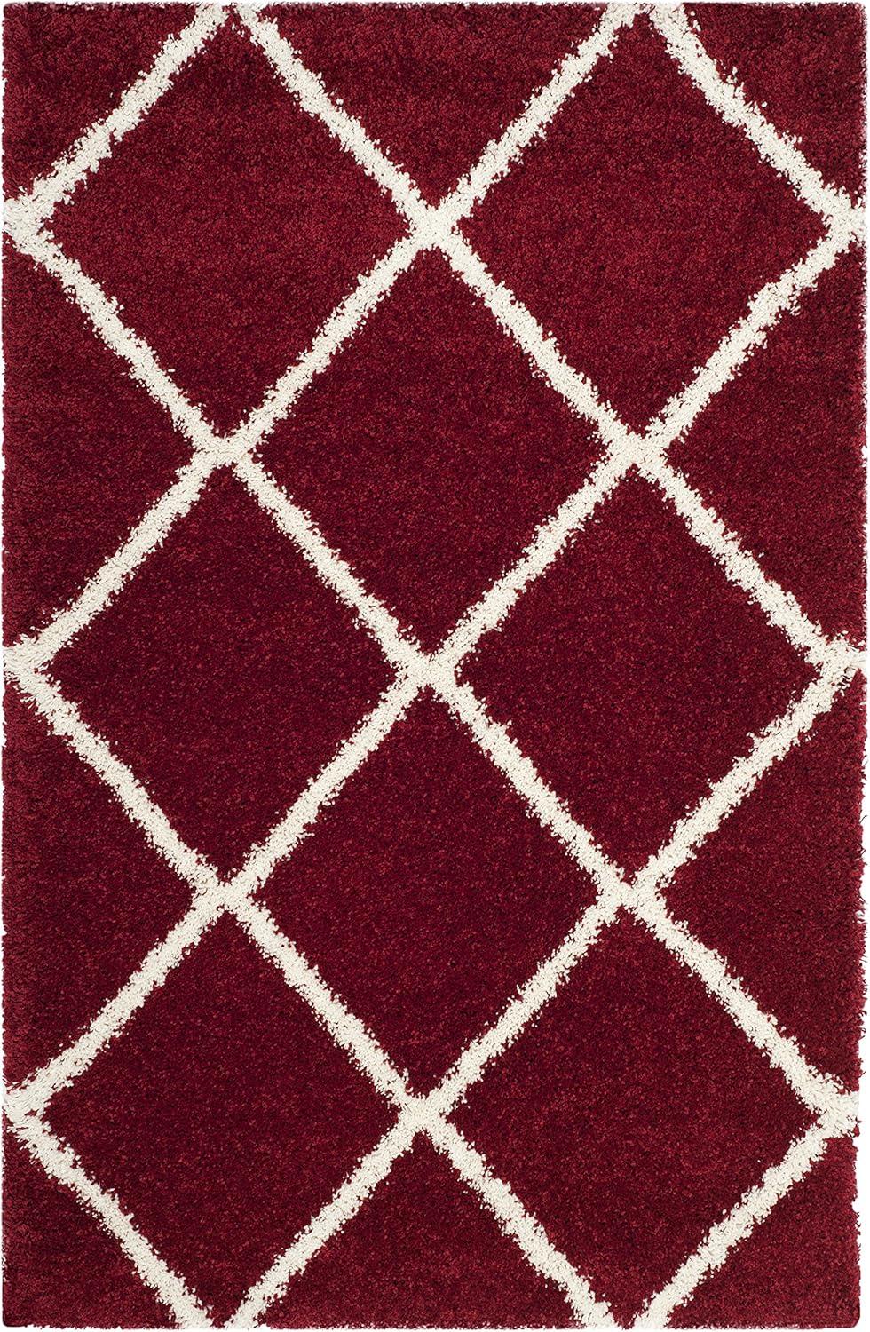 image:imageSAFAVIEH Hudson Shag Collection Area Rug 53 x 76 Ivory amp Grey Modern Trellis Design NonShedding amp Easy Care 2inch Thick Ideal for High Traffic Areas in Living Room Bedroom SGH281ARedIvory