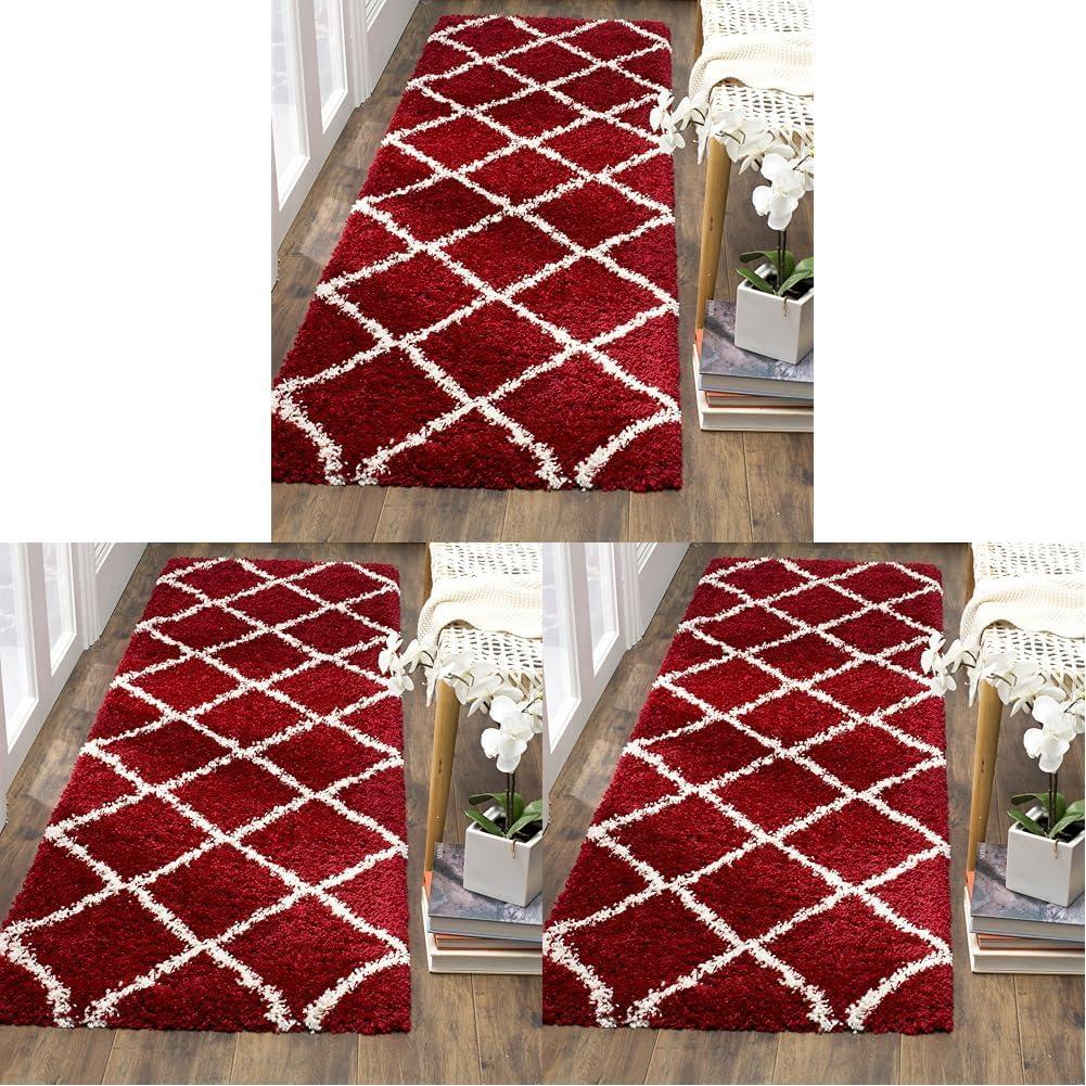 image:imageSAFAVIEH Hudson Shag Collection Area Rug 53 x 76 Ivory amp Grey Modern Trellis Design NonShedding amp Easy Care 2inch Thick Ideal for High Traffic Areas in Living Room Bedroom SGH281ARedIvory