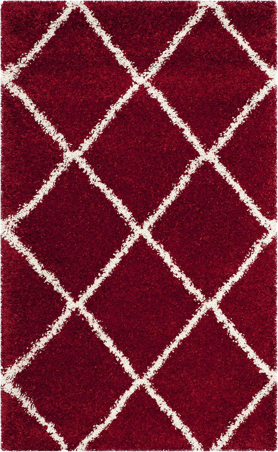 image:imageSAFAVIEH Hudson Shag Collection Area Rug 53 x 76 Ivory amp Grey Modern Trellis Design NonShedding amp Easy Care 2inch Thick Ideal for High Traffic Areas in Living Room Bedroom SGH281ARedIvory