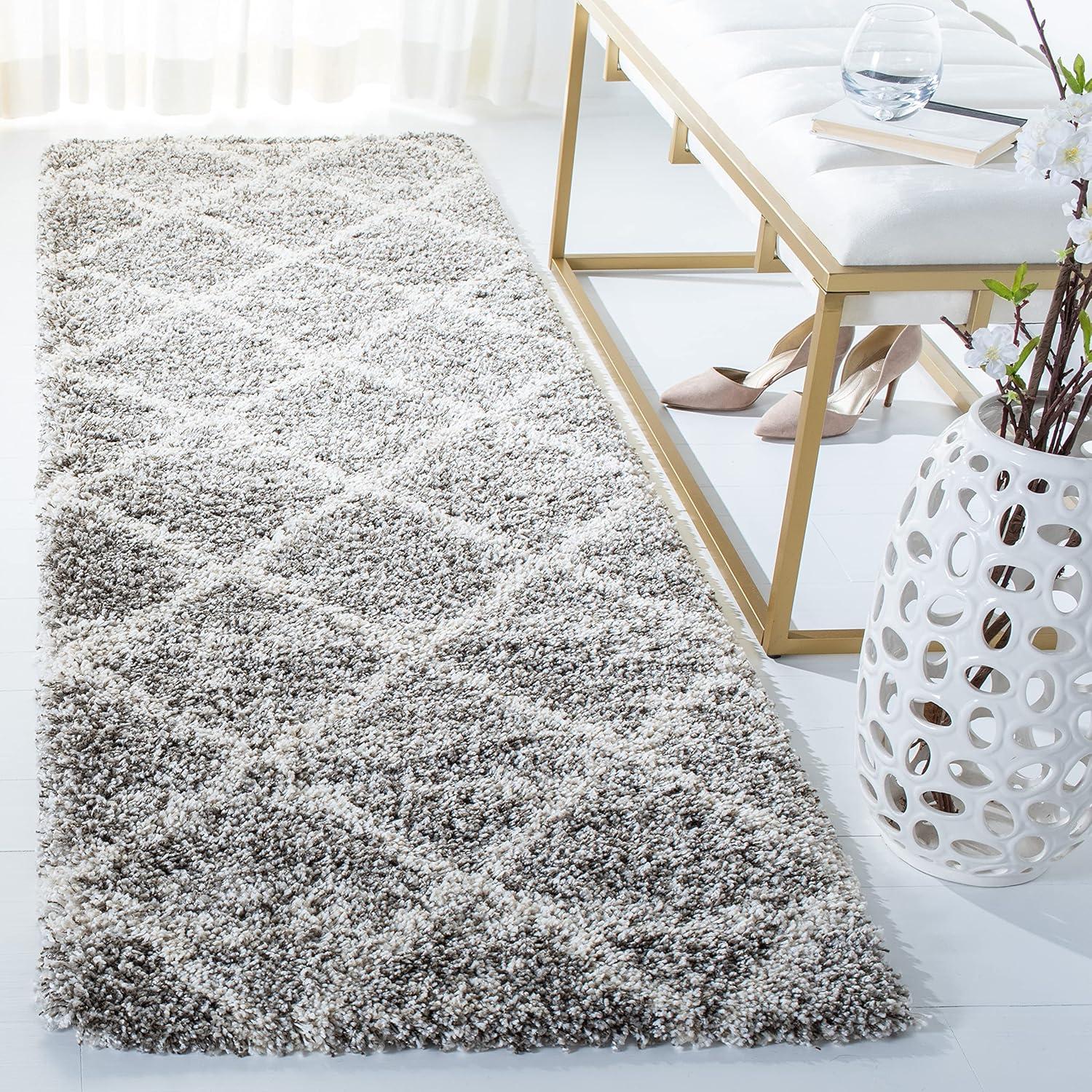 image:imageSAFAVIEH Hudson Shag Collection Area Rug 53 x 76 Ivory amp Grey Modern Trellis Design NonShedding amp Easy Care 2inch Thick Ideal for High Traffic Areas in Living Room Bedroom SGH281ADistressed GreyIvory