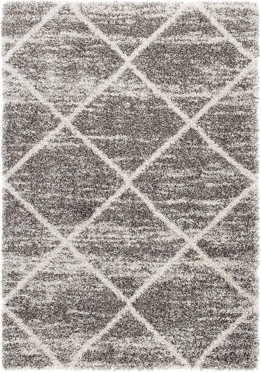 image:imageSAFAVIEH Hudson Shag Collection Area Rug 53 x 76 Ivory amp Grey Modern Trellis Design NonShedding amp Easy Care 2inch Thick Ideal for High Traffic Areas in Living Room Bedroom SGH281ADistressed GreyIvory