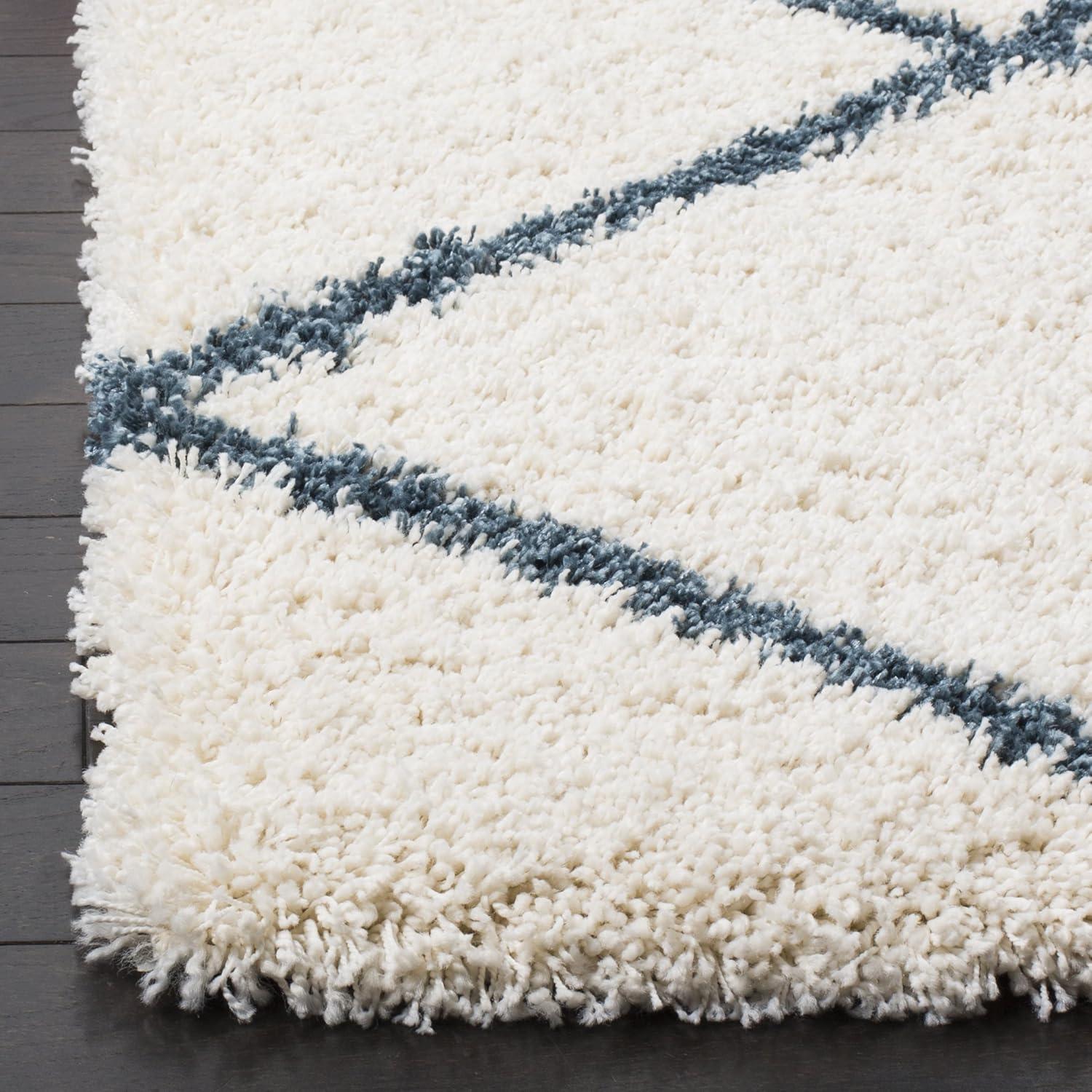 image:imageSAFAVIEH Hudson Shag Collection Area Rug 53 x 76 Ivory amp Grey Modern Trellis Design NonShedding amp Easy Care 2inch Thick Ideal for High Traffic Areas in Living Room Bedroom SGH281AIvorySteel Blue