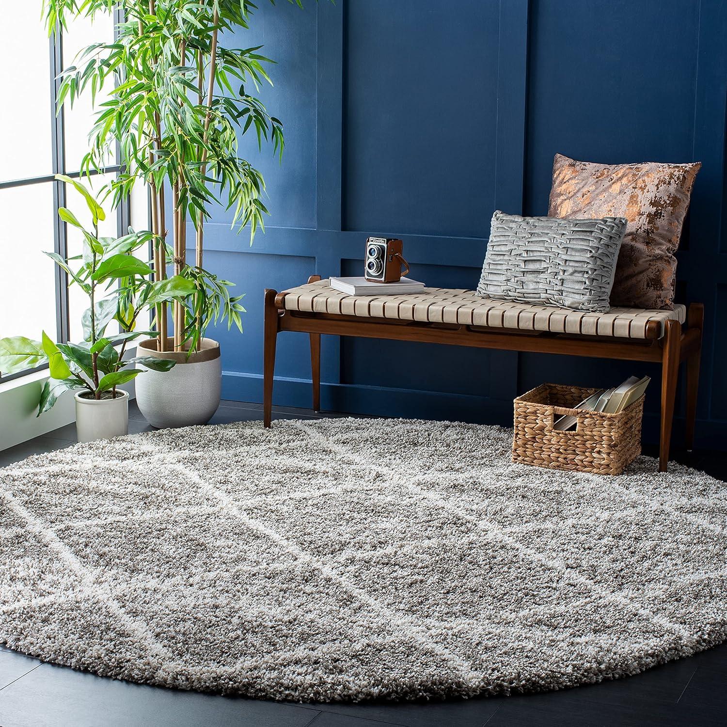 image:imageSAFAVIEH Hudson Shag Collection Area Rug 53 x 76 Ivory amp Grey Modern Trellis Design NonShedding amp Easy Care 2inch Thick Ideal for High Traffic Areas in Living Room Bedroom SGH281ADistressed GreyIvory