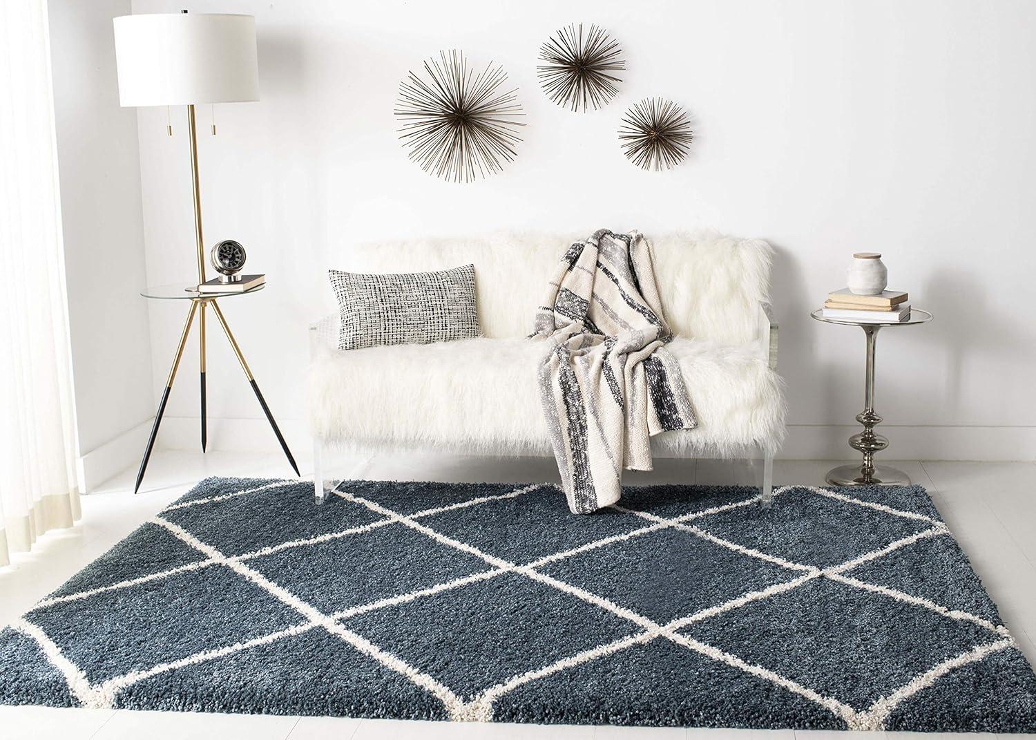 image:imageSAFAVIEH Hudson Shag Collection Area Rug 53 x 76 Ivory amp Grey Modern Trellis Design NonShedding amp Easy Care 2inch Thick Ideal for High Traffic Areas in Living Room Bedroom SGH281ASlate BlueIvory