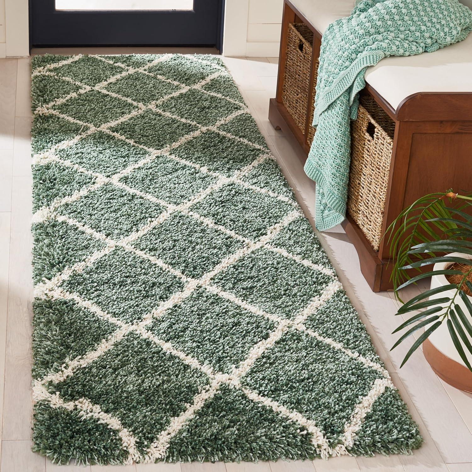 image:imageSAFAVIEH Hudson Shag Collection Area Rug 53 x 76 Ivory amp Grey Modern Trellis Design NonShedding amp Easy Care 2inch Thick Ideal for High Traffic Areas in Living Room Bedroom SGH281AGreenIvory