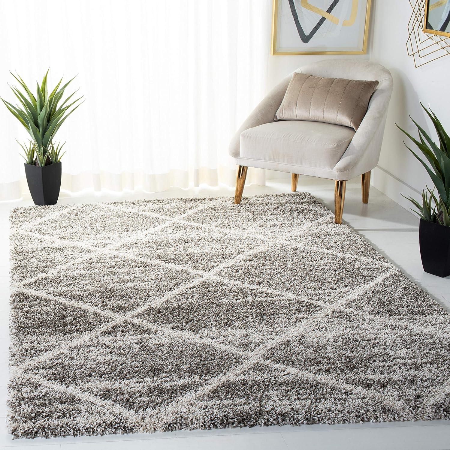 image:imageSAFAVIEH Hudson Shag Collection Area Rug 53 x 76 Ivory amp Grey Modern Trellis Design NonShedding amp Easy Care 2inch Thick Ideal for High Traffic Areas in Living Room Bedroom SGH281ADistressed GreyIvory