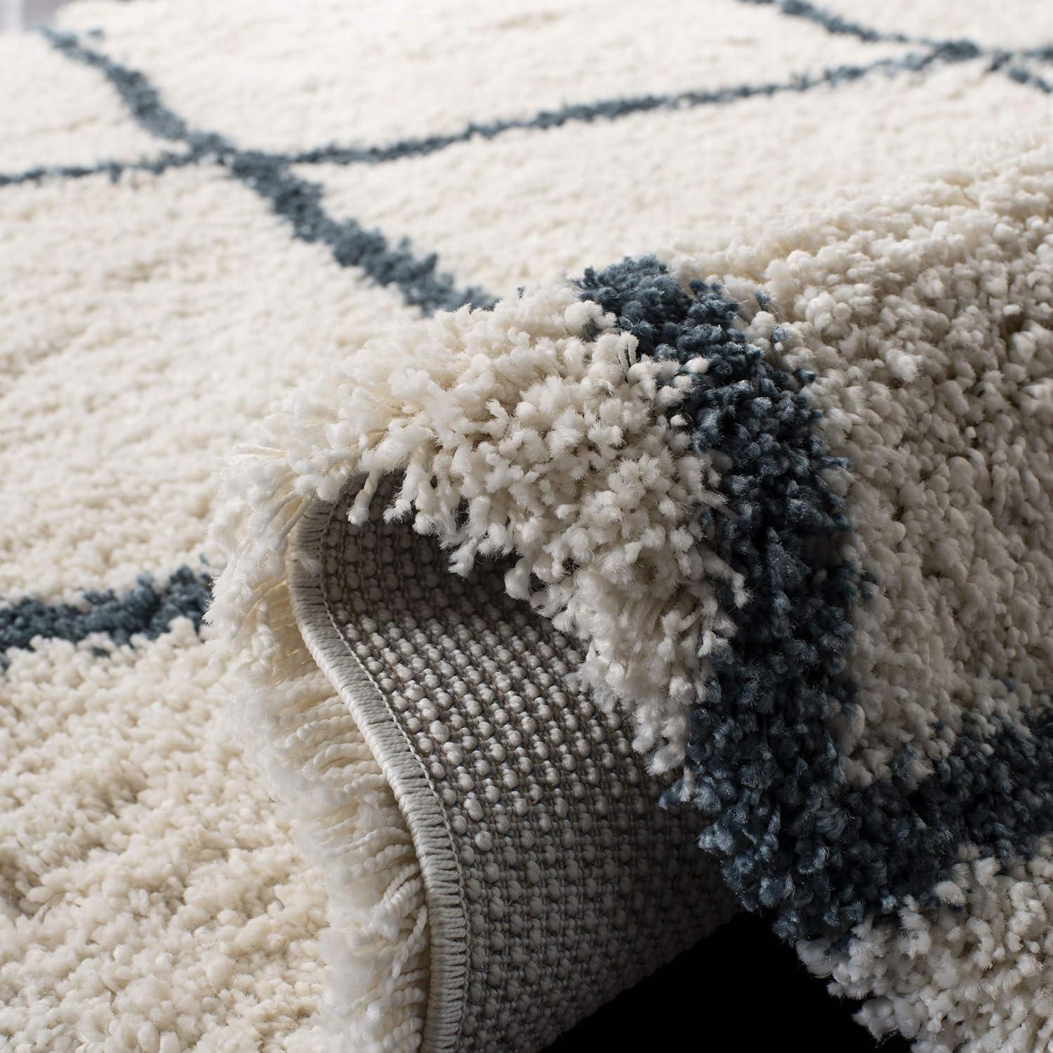 image:imageSAFAVIEH Hudson Shag Collection Area Rug 53 x 76 Ivory amp Grey Modern Trellis Design NonShedding amp Easy Care 2inch Thick Ideal for High Traffic Areas in Living Room Bedroom SGH281AIvorySteel Blue