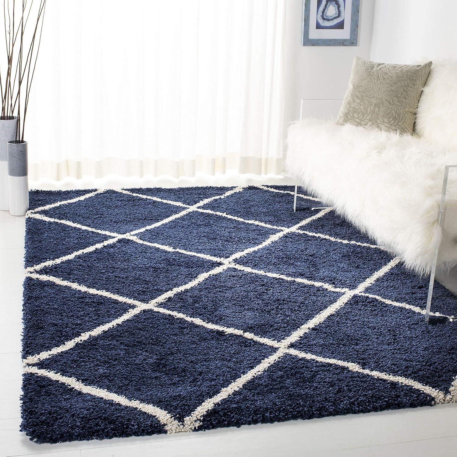 image:imageSAFAVIEH Hudson Shag Collection Area Rug 53 x 76 Ivory amp Grey Modern Trellis Design NonShedding amp Easy Care 2inch Thick Ideal for High Traffic Areas in Living Room Bedroom SGH281ANavyIvory