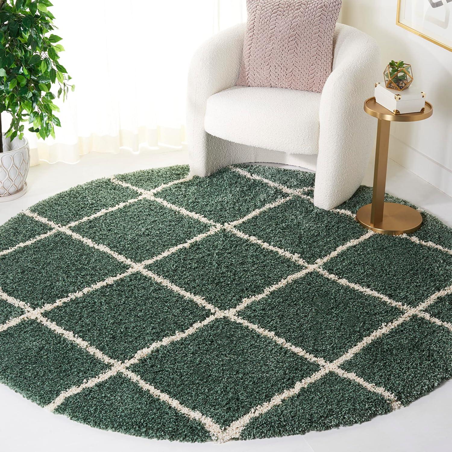 image:imageSAFAVIEH Hudson Shag Collection Area Rug 53 x 76 Ivory amp Grey Modern Trellis Design NonShedding amp Easy Care 2inch Thick Ideal for High Traffic Areas in Living Room Bedroom SGH281AGreenIvory