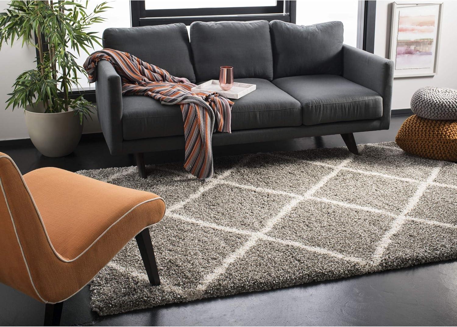 image:imageSAFAVIEH Hudson Shag Collection Area Rug 53 x 76 Ivory amp Grey Modern Trellis Design NonShedding amp Easy Care 2inch Thick Ideal for High Traffic Areas in Living Room Bedroom SGH281AGreyIvory