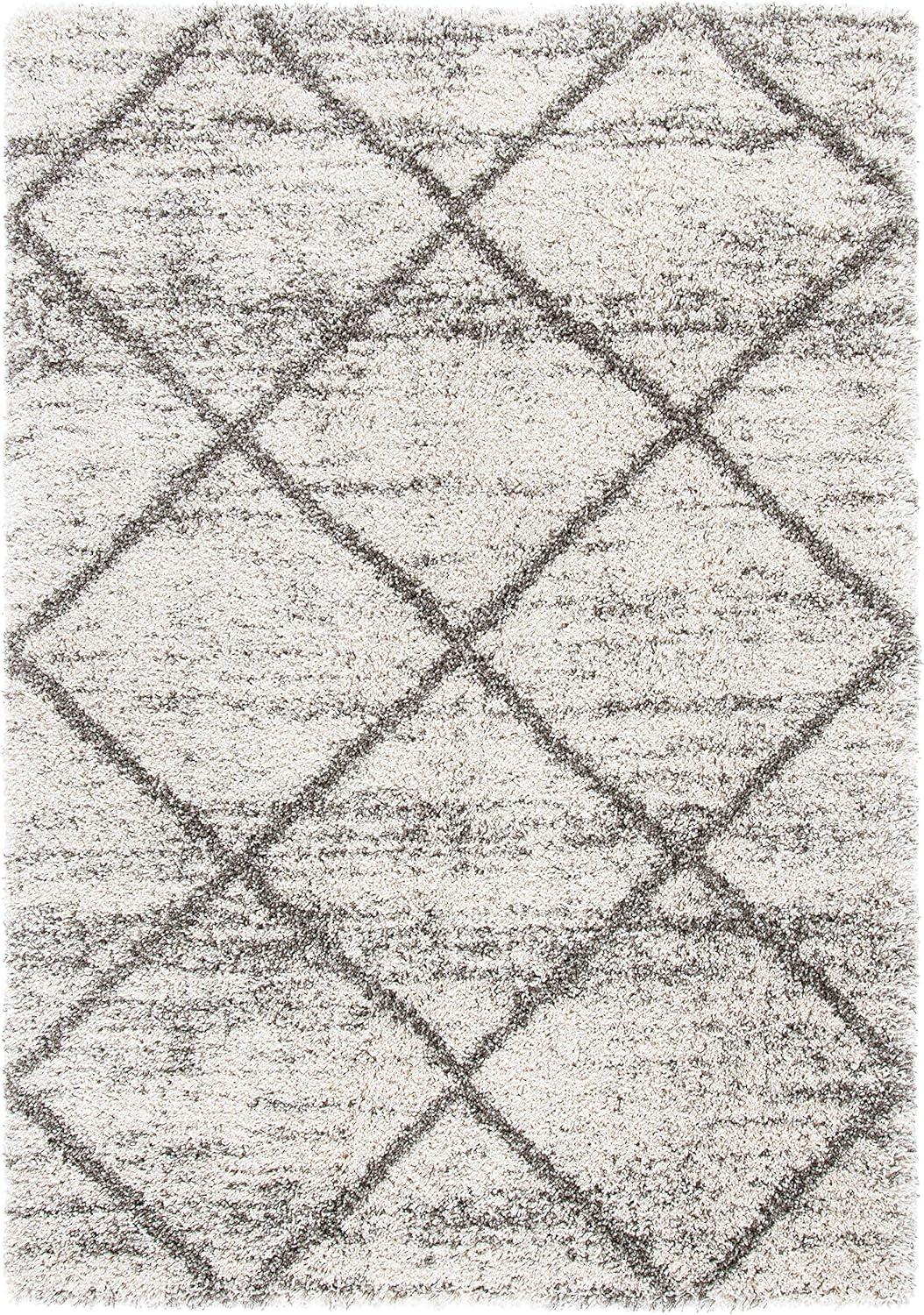 image:imageSAFAVIEH Hudson Shag Collection Area Rug 53 x 76 Ivory amp Grey Modern Trellis Design NonShedding amp Easy Care 2inch Thick Ideal for High Traffic Areas in Living Room Bedroom SGH281AGreyBeige