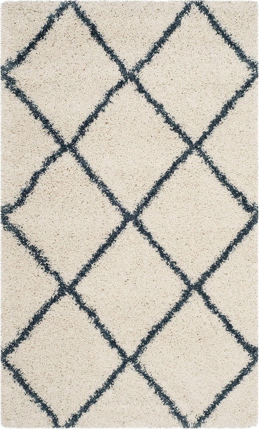 image:imageSAFAVIEH Hudson Shag Collection Area Rug 53 x 76 Ivory amp Grey Modern Trellis Design NonShedding amp Easy Care 2inch Thick Ideal for High Traffic Areas in Living Room Bedroom SGH281AIvorySteel Blue