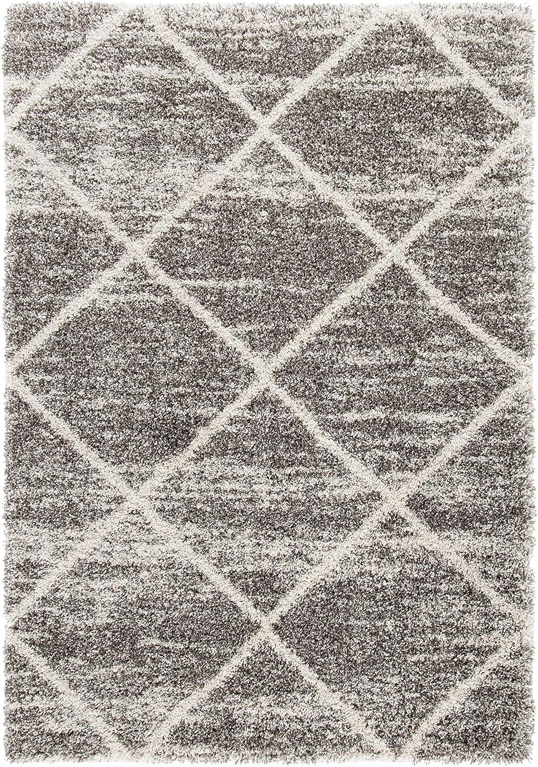 image:imageSAFAVIEH Hudson Shag Collection Area Rug 53 x 76 Ivory amp Grey Modern Trellis Design NonShedding amp Easy Care 2inch Thick Ideal for High Traffic Areas in Living Room Bedroom SGH281ADistressed GreyIvory