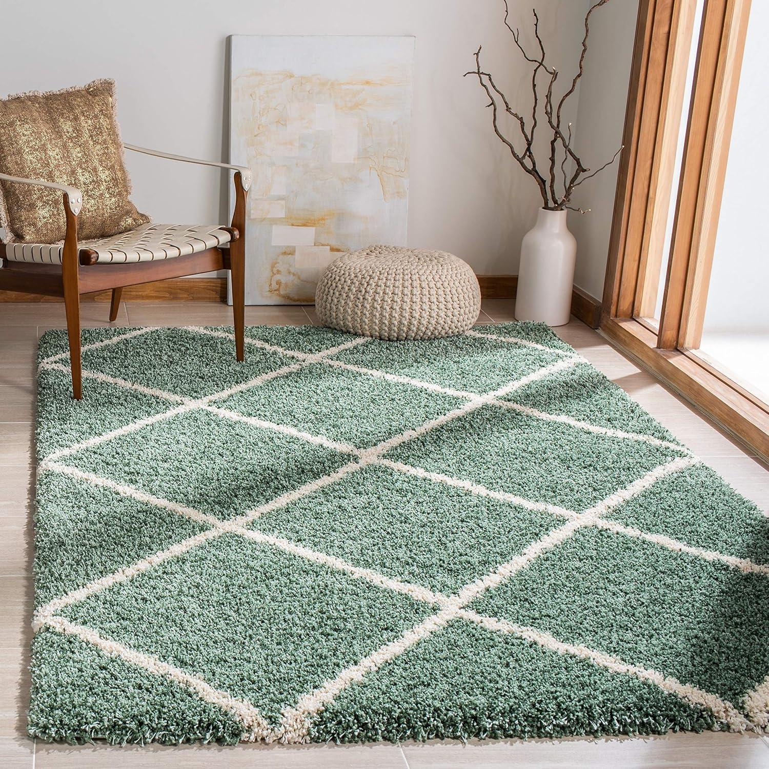 image:imageSAFAVIEH Hudson Shag Collection Area Rug 53 x 76 Ivory amp Grey Modern Trellis Design NonShedding amp Easy Care 2inch Thick Ideal for High Traffic Areas in Living Room Bedroom SGH281AGreenIvory