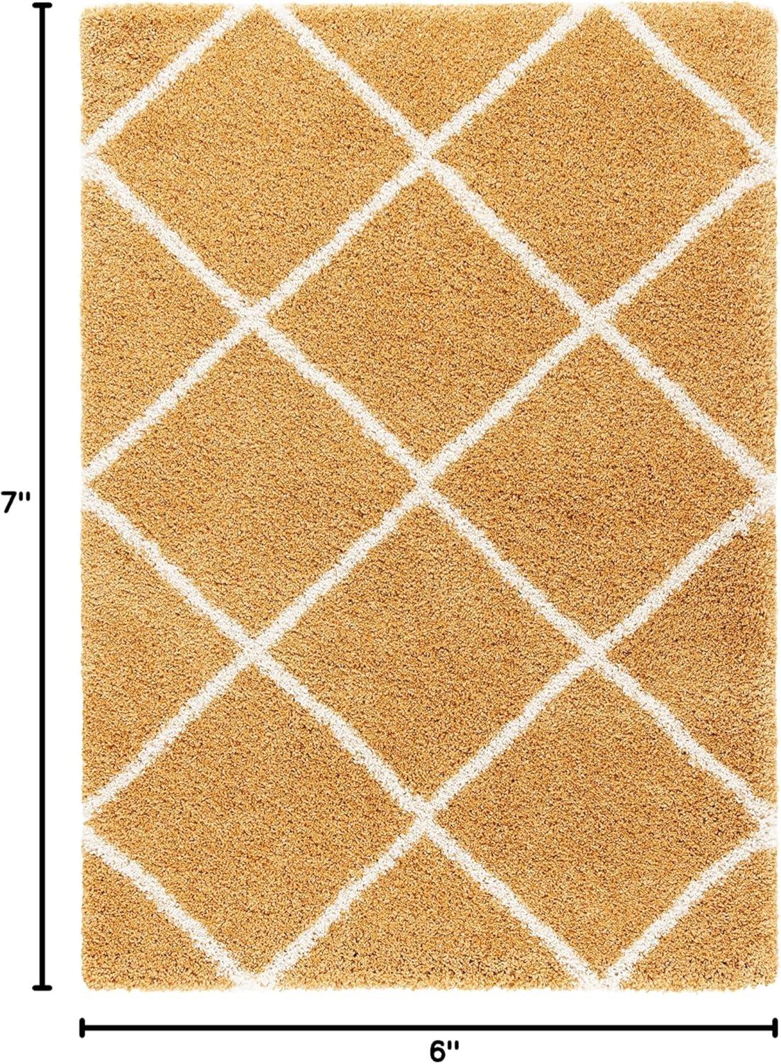 image:imageSAFAVIEH Hudson Shag Collection Area Rug 53 x 76 Ivory amp Grey Modern Trellis Design NonShedding amp Easy Care 2inch Thick Ideal for High Traffic Areas in Living Room Bedroom SGH281AGoldIvory
