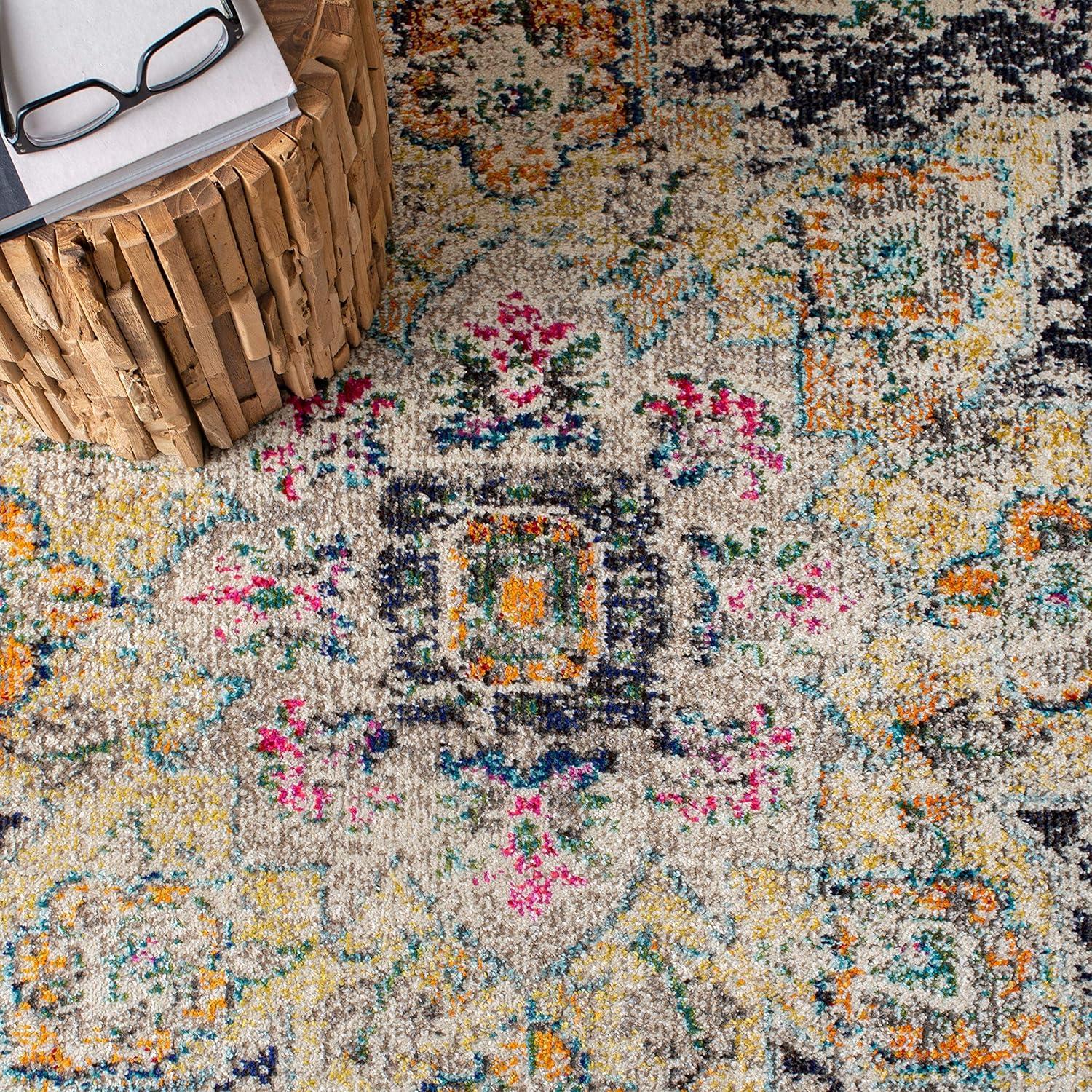 image:imageSAFAVIEH Madison Collection Area Rug 67 Square Cream amp Blue Boho Chic Distressed Medallion Design NonShedding amp Easy to Clean Ideal for Living Room Bedroom Dining Space MAD473BBlackGold