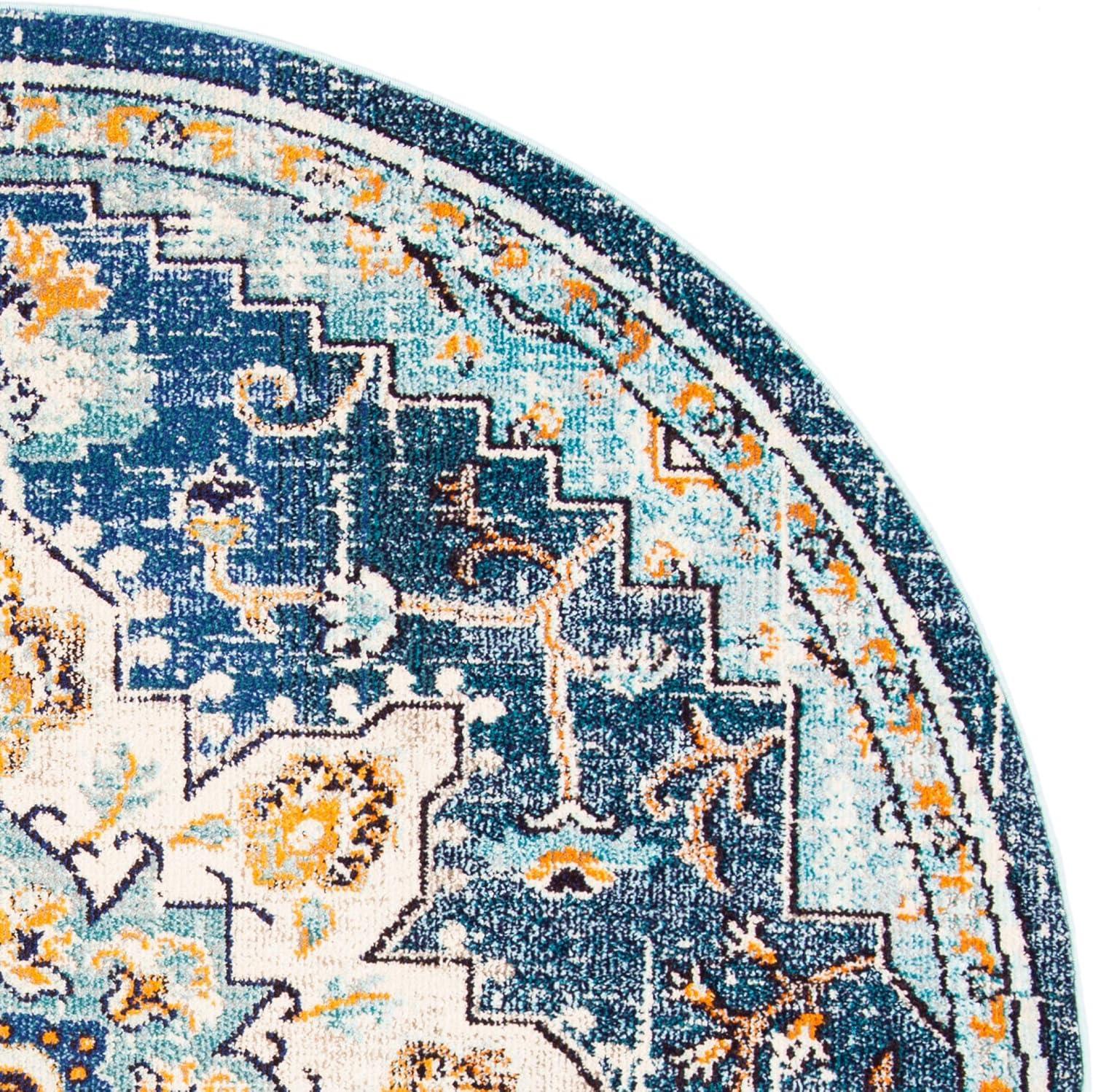 image:imageSAFAVIEH Madison Collection Area Rug 67 Square Cream amp Blue Boho Chic Distressed Medallion Design NonShedding amp Easy to Clean Ideal for Living Room Bedroom Dining Space MAD473BBlueLight Blue