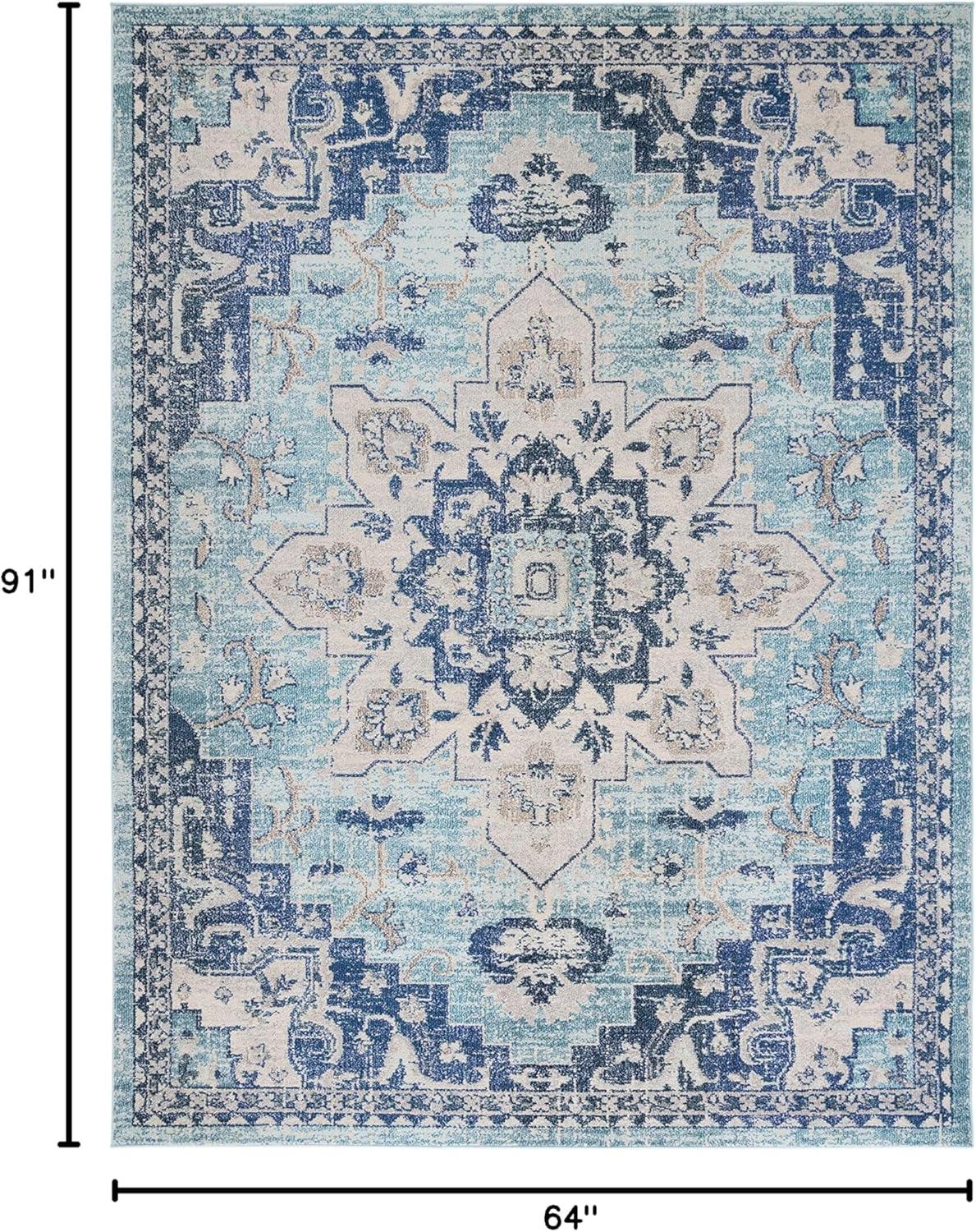 image:imageSAFAVIEH Madison Collection Area Rug 67 Square Cream amp Blue Boho Chic Distressed Medallion Design NonShedding amp Easy to Clean Ideal for Living Room Bedroom Dining Space MAD473BTealNavy