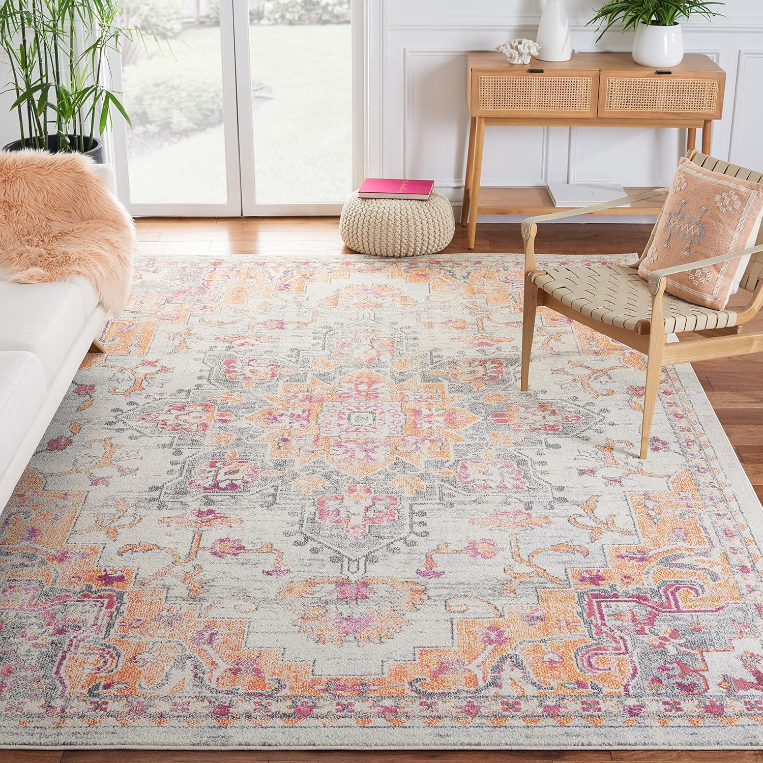 image:imageSAFAVIEH Madison Collection Area Rug 67 Square Cream amp Blue Boho Chic Distressed Medallion Design NonShedding amp Easy to Clean Ideal for Living Room Bedroom Dining Space MAD473BBeigeOrange