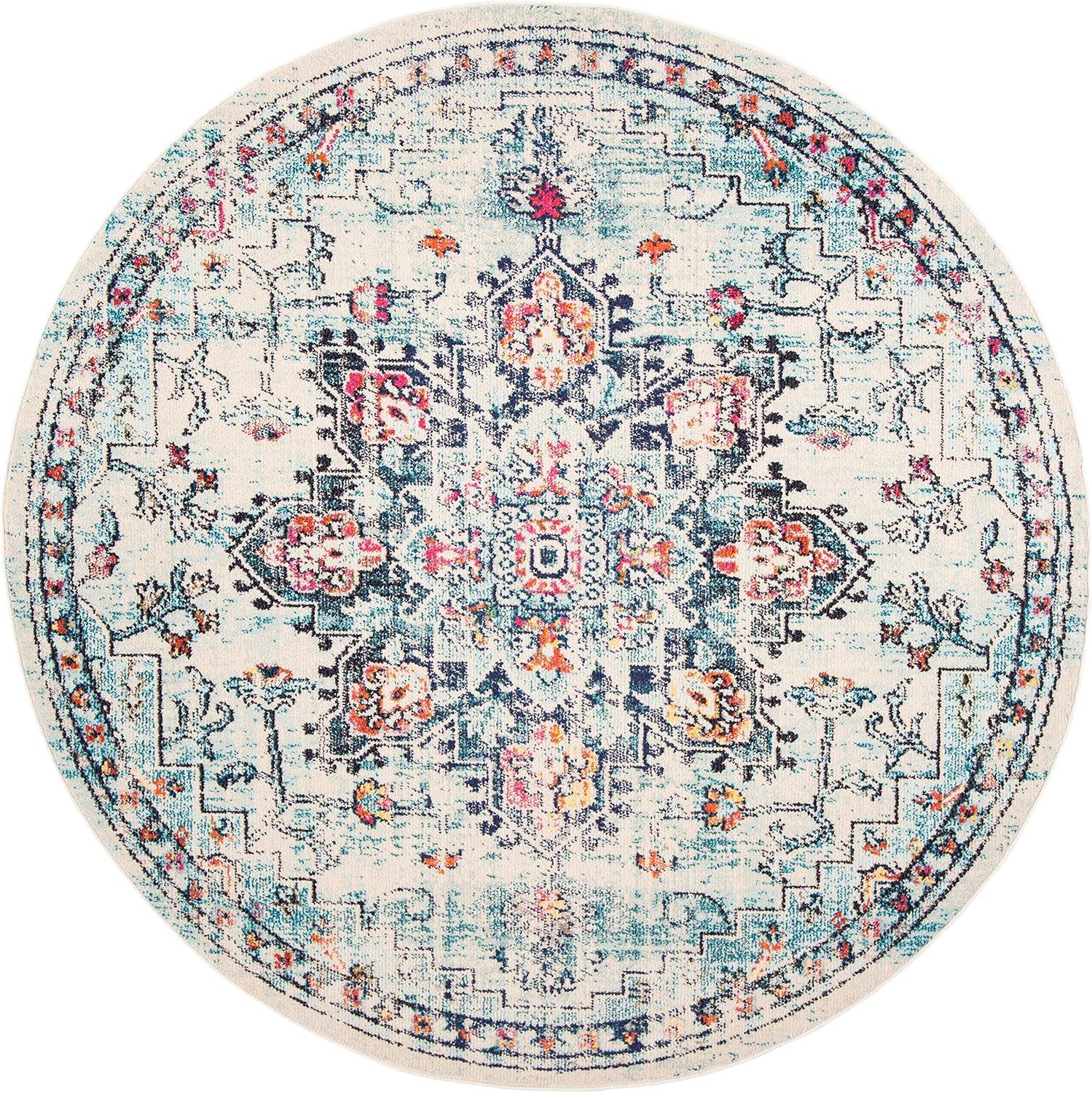 image:imageSAFAVIEH Madison Collection Area Rug 67 Square Cream amp Blue Boho Chic Distressed Medallion Design NonShedding amp Easy to Clean Ideal for Living Room Bedroom Dining Space MAD473BCreamBlue