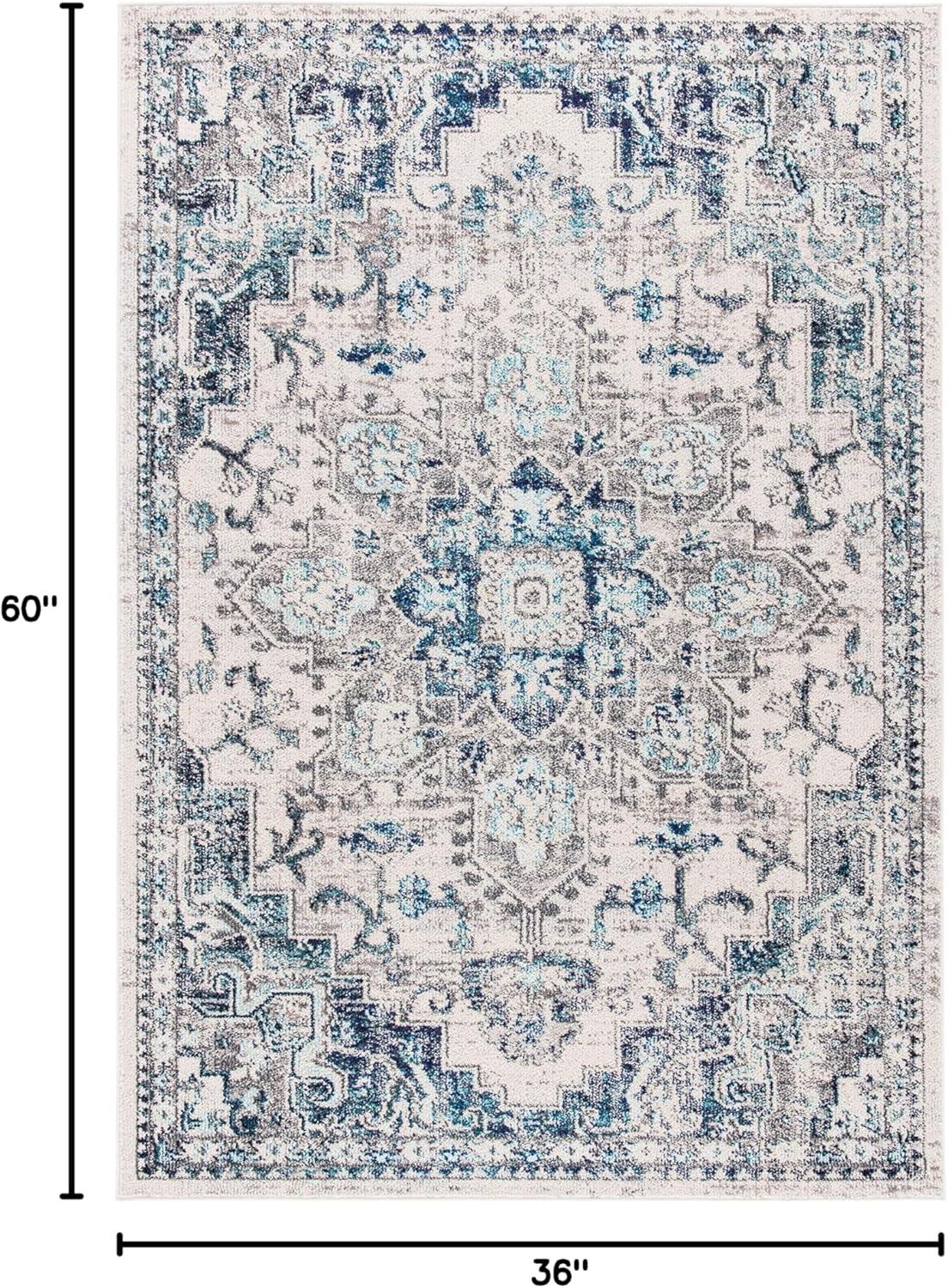 image:imageSAFAVIEH Madison Collection Area Rug 67 Square Cream amp Blue Boho Chic Distressed Medallion Design NonShedding amp Easy to Clean Ideal for Living Room Bedroom Dining Space MAD473BIvoryGrey