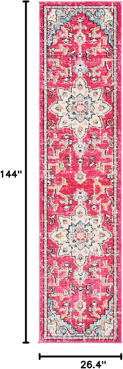 image:imageSAFAVIEH Madison Collection Area Rug 67 Square Cream amp Blue Boho Chic Distressed Medallion Design NonShedding amp Easy to Clean Ideal for Living Room Bedroom Dining Space MAD473BFuchsiaBlue