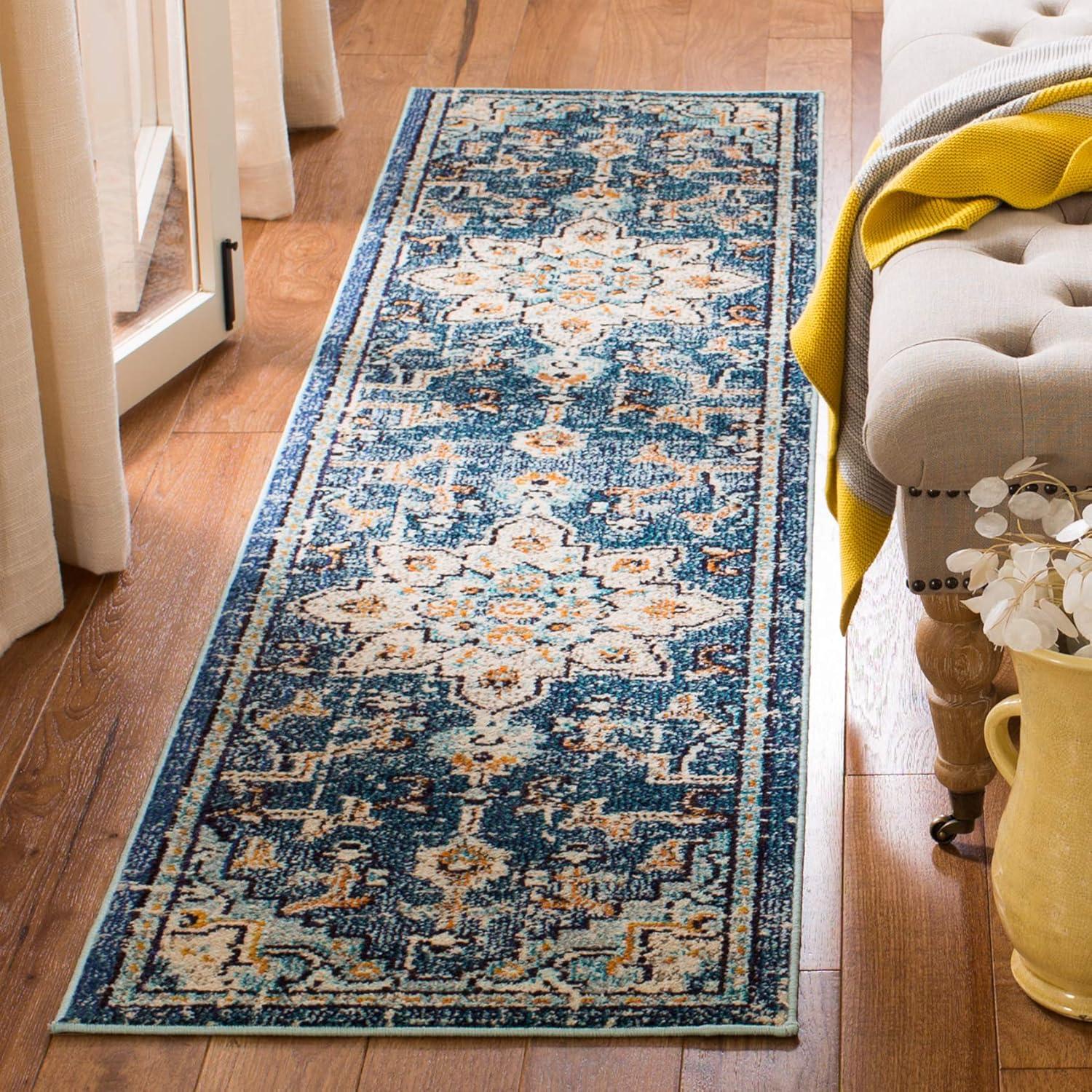 image:imageSAFAVIEH Madison Collection Area Rug 67 Square Cream amp Blue Boho Chic Distressed Medallion Design NonShedding amp Easy to Clean Ideal for Living Room Bedroom Dining Space MAD473BBlueLight Blue