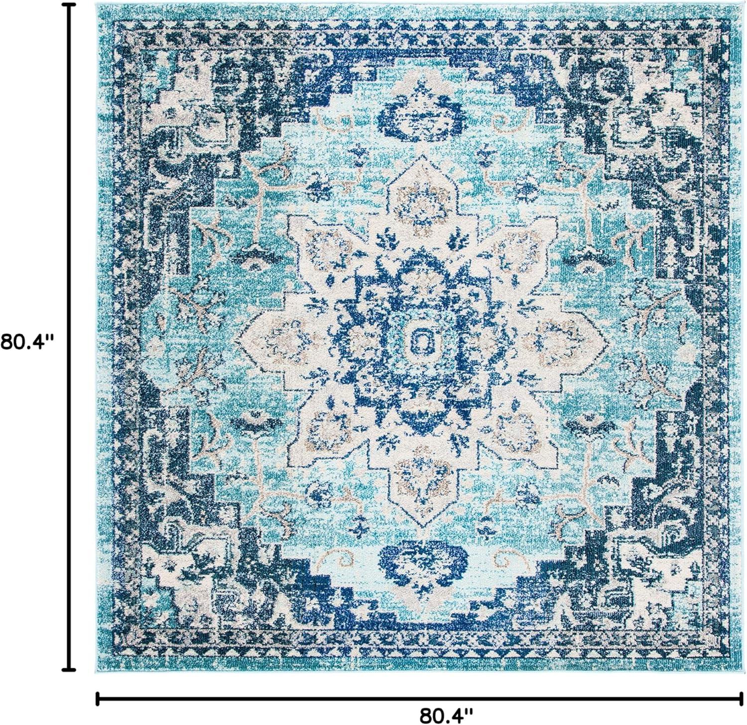 image:imageSAFAVIEH Madison Collection Area Rug 67 Square Cream amp Blue Boho Chic Distressed Medallion Design NonShedding amp Easy to Clean Ideal for Living Room Bedroom Dining Space MAD473BTealNavy
