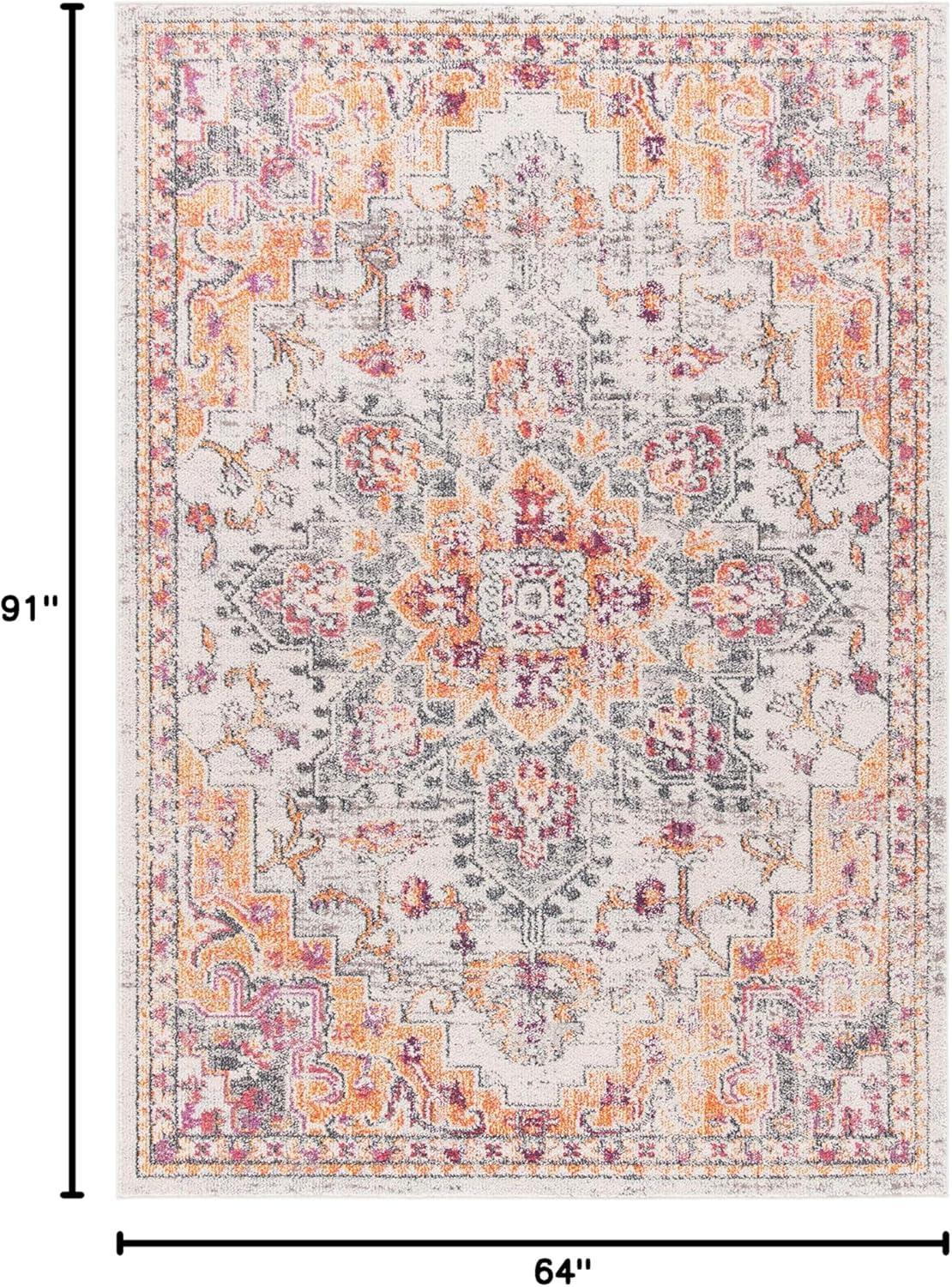 image:imageSAFAVIEH Madison Collection Area Rug 67 Square Cream amp Blue Boho Chic Distressed Medallion Design NonShedding amp Easy to Clean Ideal for Living Room Bedroom Dining Space MAD473BBeigeOrange