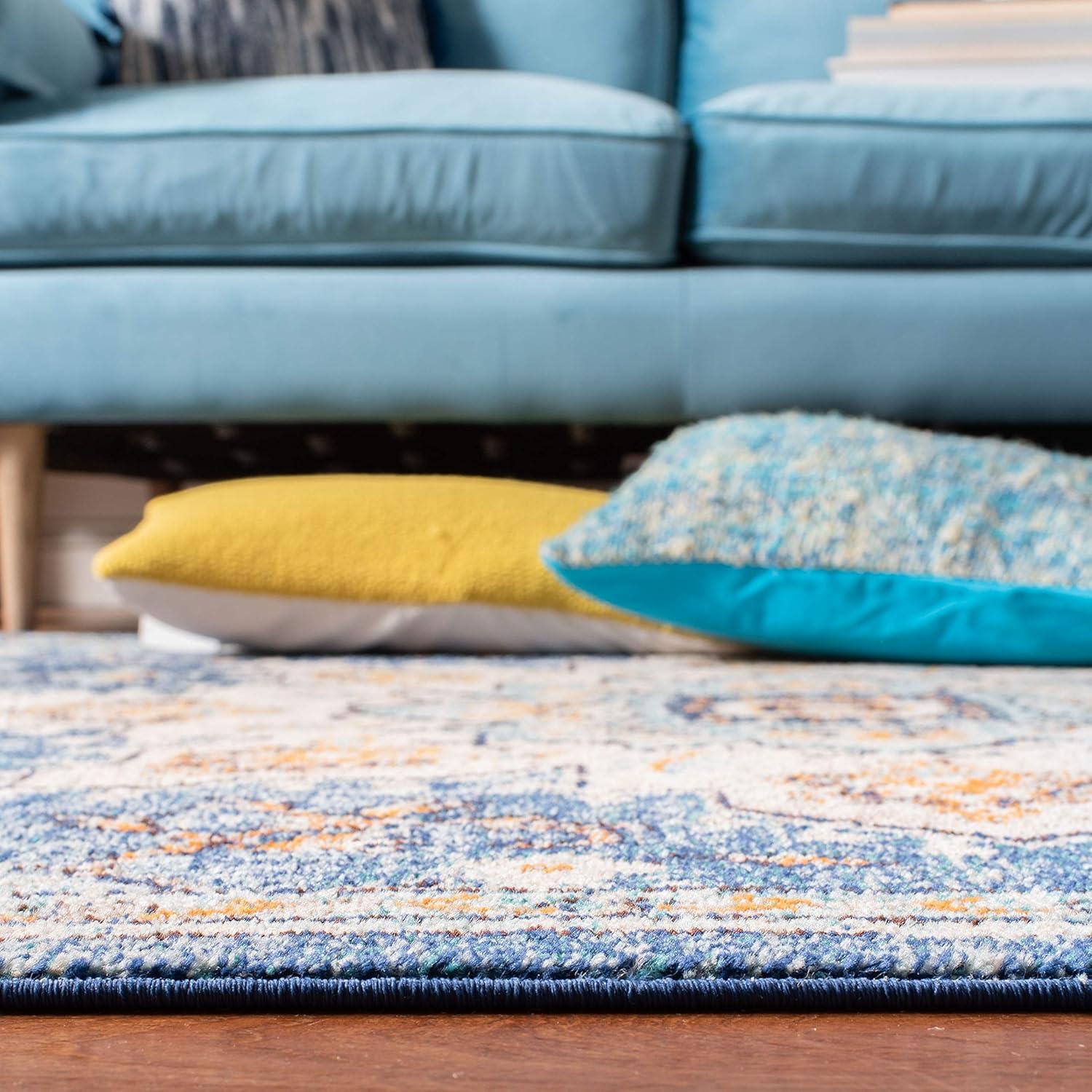 image:imageSAFAVIEH Madison Collection Area Rug 67 Square Cream amp Blue Boho Chic Distressed Medallion Design NonShedding amp Easy to Clean Ideal for Living Room Bedroom Dining Space MAD473BBlueLight Blue