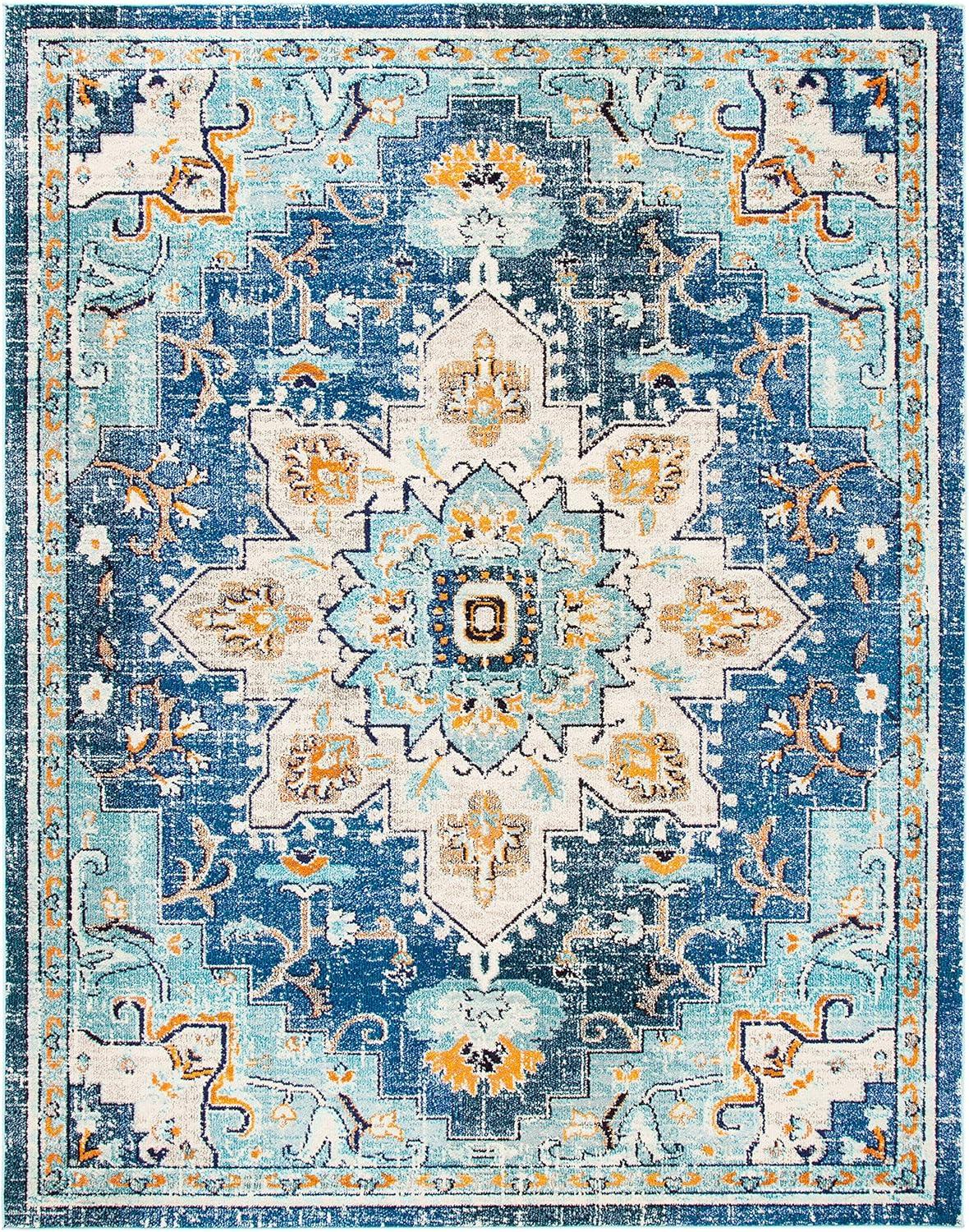 image:imageSAFAVIEH Madison Collection Area Rug 67 Square Cream amp Blue Boho Chic Distressed Medallion Design NonShedding amp Easy to Clean Ideal for Living Room Bedroom Dining Space MAD473BBlueLight Blue