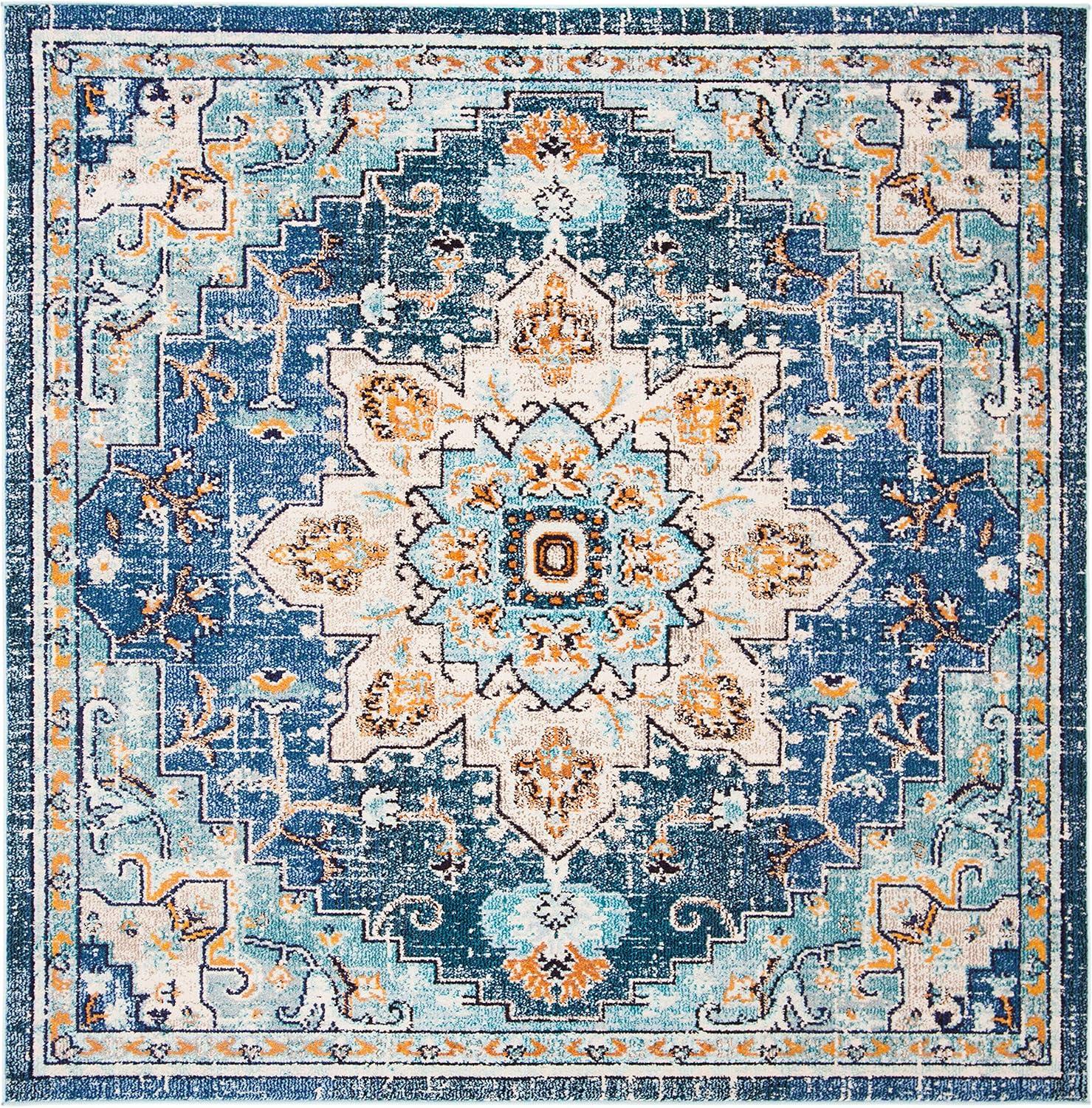 image:imageSAFAVIEH Madison Collection Area Rug 67 Square Cream amp Blue Boho Chic Distressed Medallion Design NonShedding amp Easy to Clean Ideal for Living Room Bedroom Dining Space MAD473BBlueLight Blue