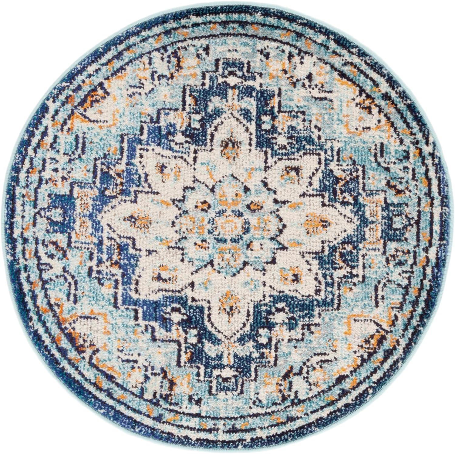 image:imageSAFAVIEH Madison Collection Area Rug 67 Square Cream amp Blue Boho Chic Distressed Medallion Design NonShedding amp Easy to Clean Ideal for Living Room Bedroom Dining Space MAD473BBlueLight Blue