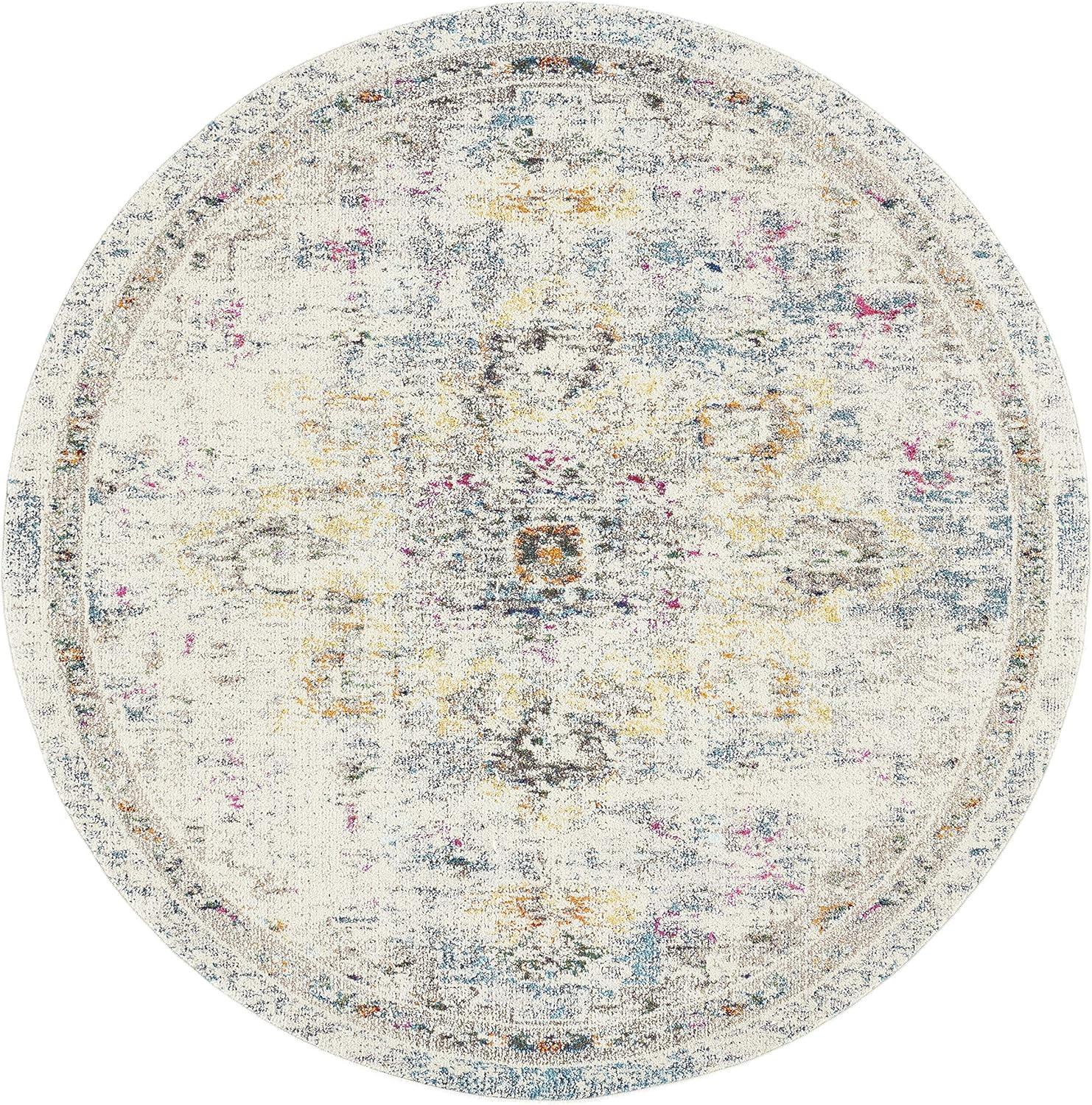 image:imageSAFAVIEH Madison Collection Area Rug 67 Square Cream amp Blue Boho Chic Distressed Medallion Design NonShedding amp Easy to Clean Ideal for Living Room Bedroom Dining Space MAD473BGreyGold
