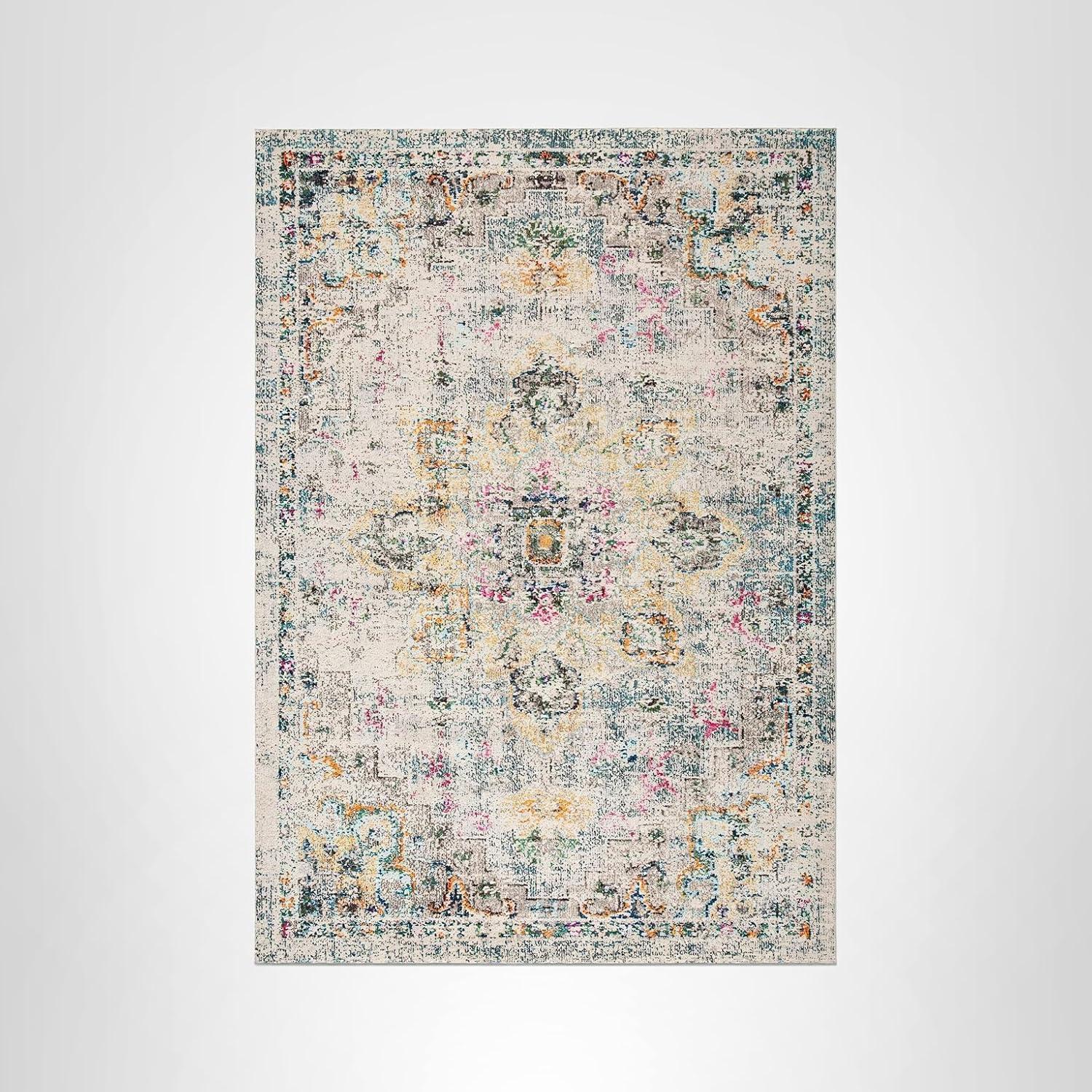 image:imageSAFAVIEH Madison Collection Area Rug 67 Square Cream amp Blue Boho Chic Distressed Medallion Design NonShedding amp Easy to Clean Ideal for Living Room Bedroom Dining Space MAD473BGreyGold
